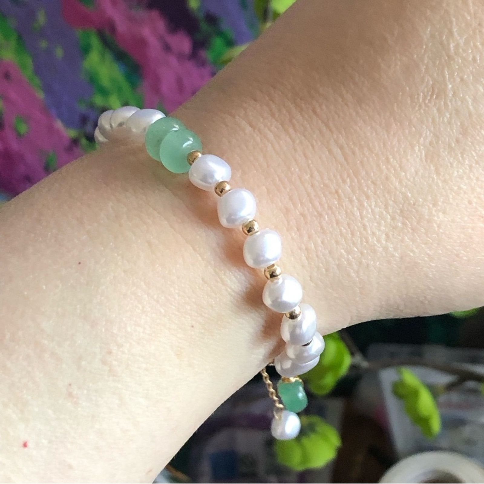 Jewelry Genuine Aventurine Faux Baroque Pearl Toggle Clasp Bracelet in Green, Women's