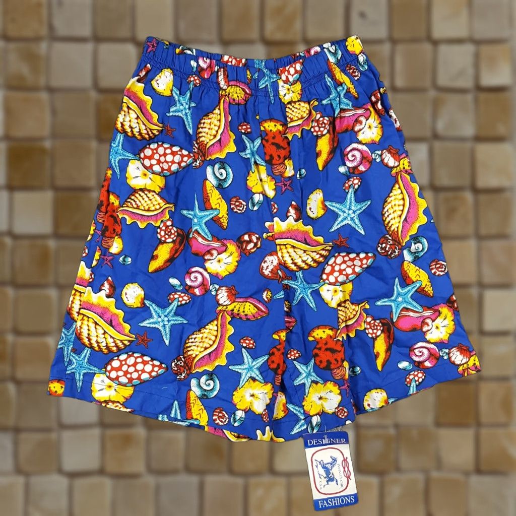Vintage VINTAGE 80s Infinity Chic High Waist Paperbag Shorts Women's Medium Blue Underwater Shell Casual Beach Size 32" / US 10 / IT 46 - 1 Thumbnail