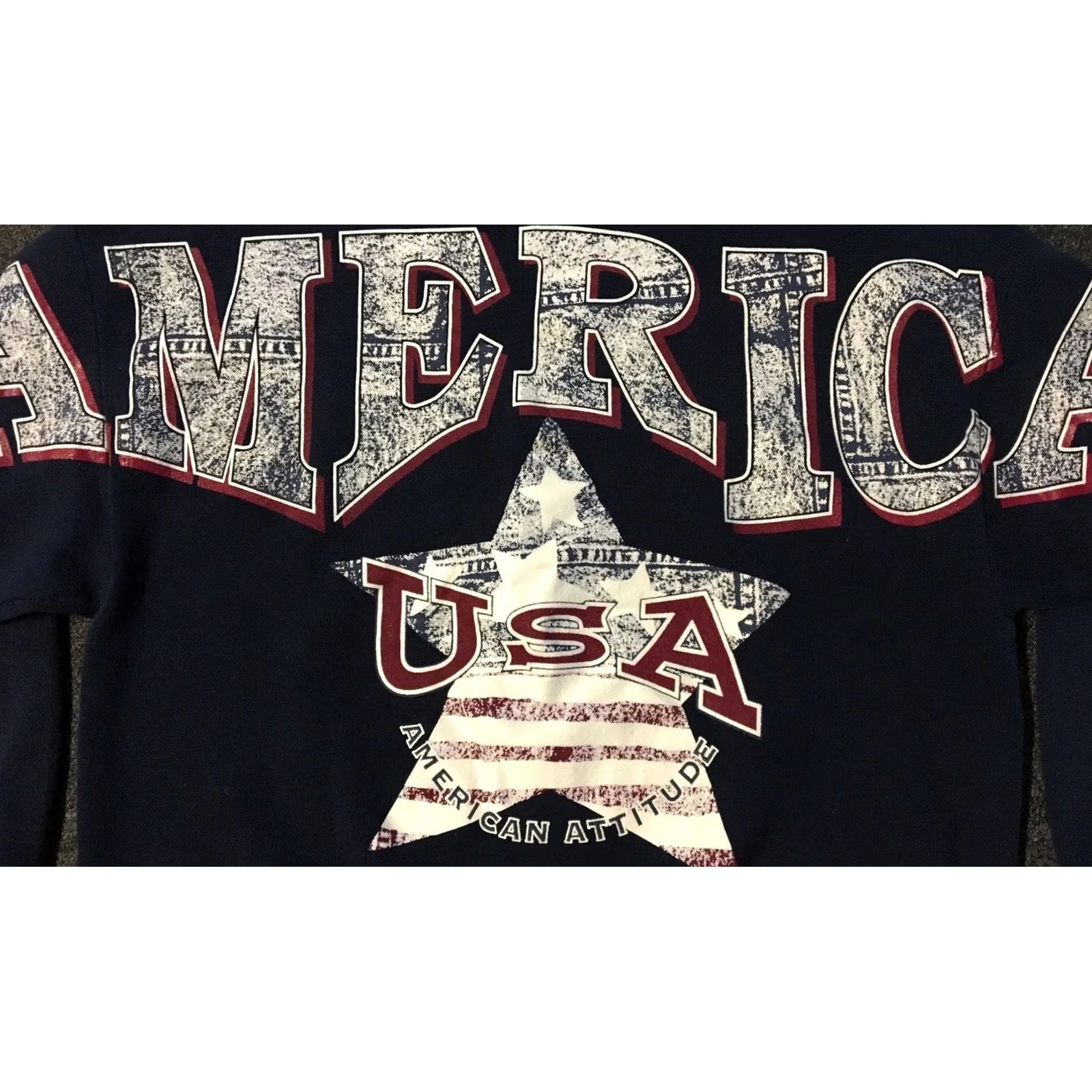 Vintage VINTAGE 90s America Attitude Faded Spellout Sweatshirt XL USA Biker Grunge Track All Over Print Navy Blue Mens XL Sweatshirt Size US XL / EU 56 / 4 - 2 Thumbnail