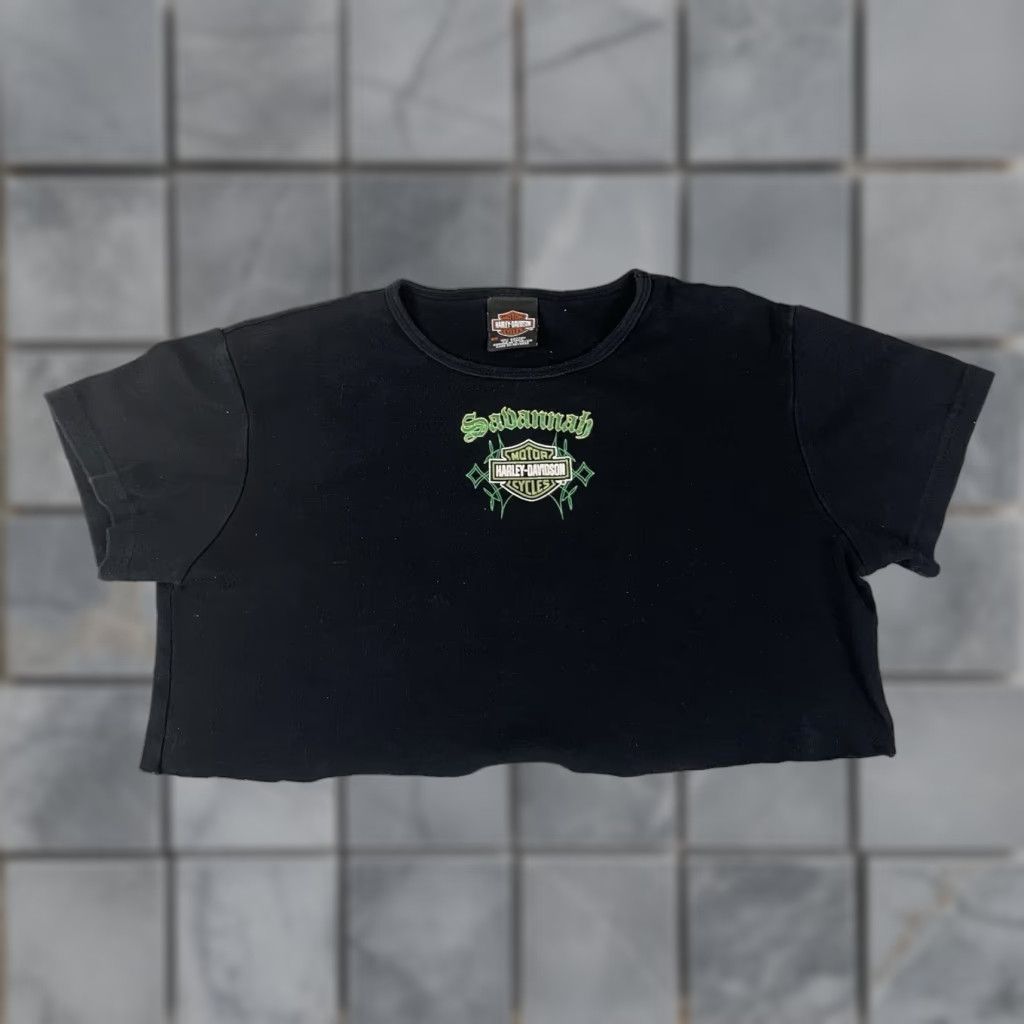Harley Davidson VINTAGE Harley-Davidson T Shirt Women Cropped XL Black Georgia Green Rare Crew Neck Short Sleeve Adult XL Womens Size XL / US 12-14 / IT 48-50 - 1 Thumbnail