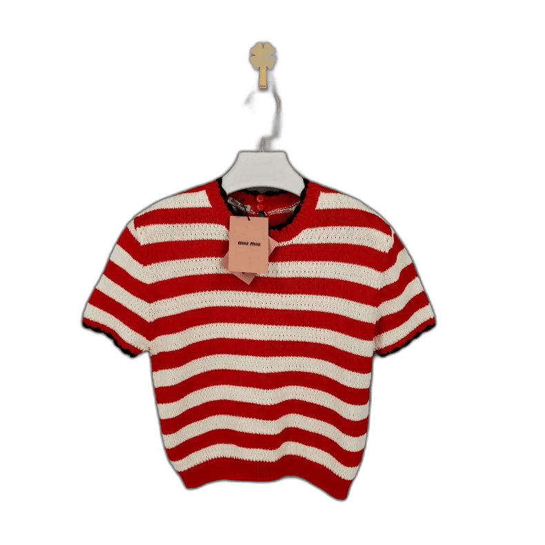 Miu Miu MiuMiu Red and White Striped Knit Sweater Size US S / EU 44-46 / 1 - 1 Thumbnail