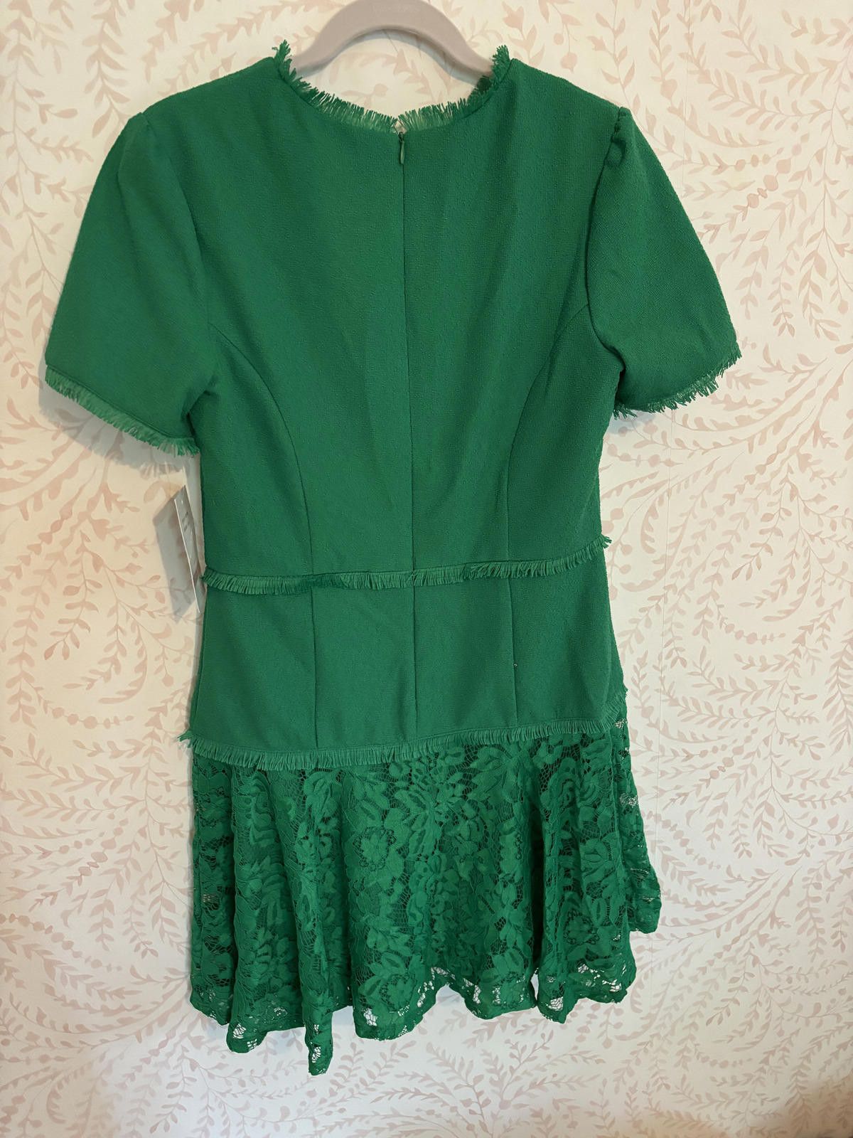 Designer NWT Maison Tara Green Dress with Lace Hem Size L / US 10 / IT 46 - 4 Thumbnail