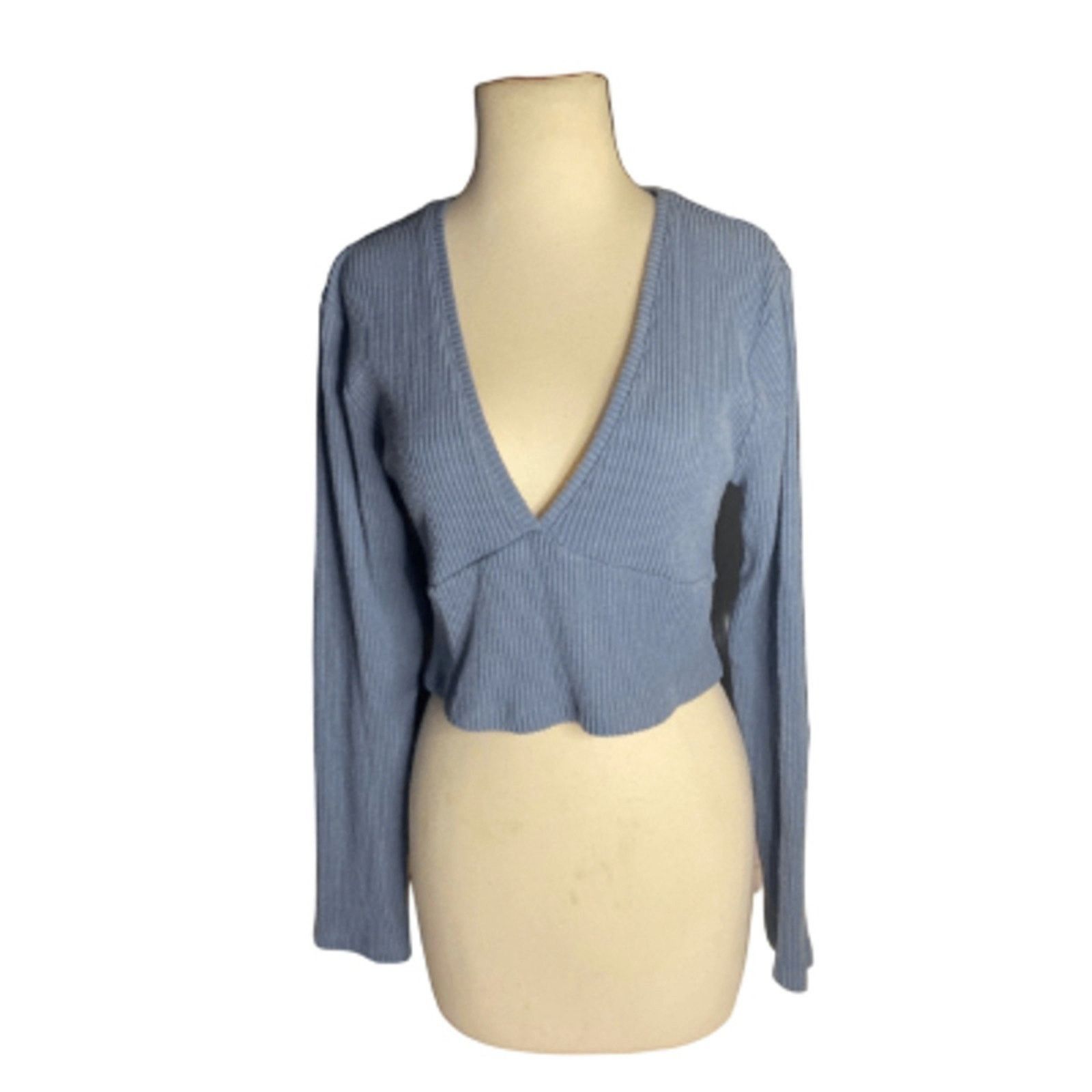 Other Y2K Ribbed Knit Blue Deep V-Neck Cropped Sweater L Size L / US 10 / IT 46 - 2 Thumbnail