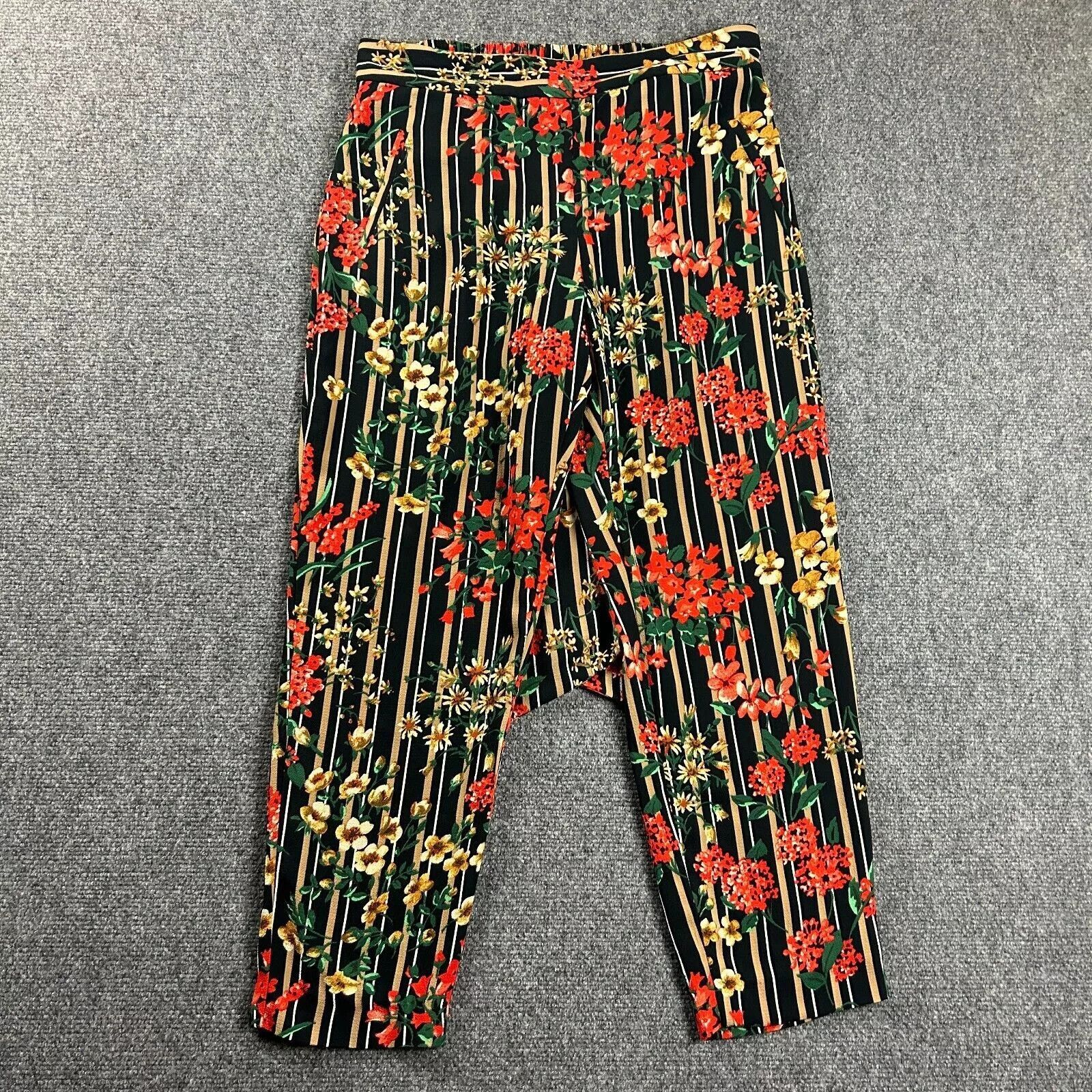 Zara Zara Pants Womens Large Floral Ankle Pull On Bloomer Striped Size 30" / US 8 / IT 44 - 1 Thumbnail