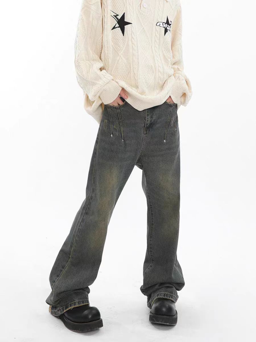 image of Vintage Washed Trash Ragged Straight Leg Jeans in Vintage Blue, Men's (Size 32)