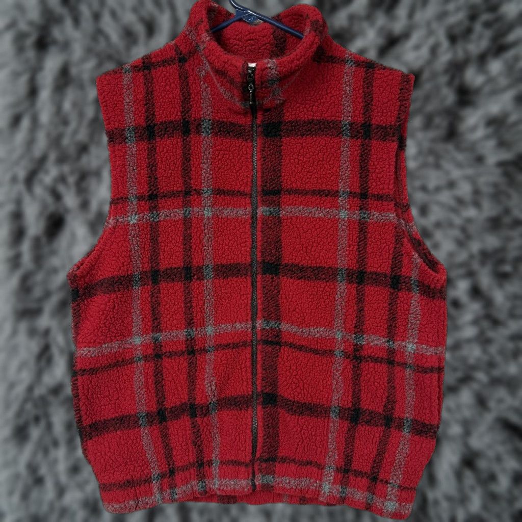 Vintage Casual Bay Vest M Plaid Sherpa Fleece Outdoor Cozy Cabincore Layering Hipster Size US M / EU 48-50 / 2 - 1 Thumbnail