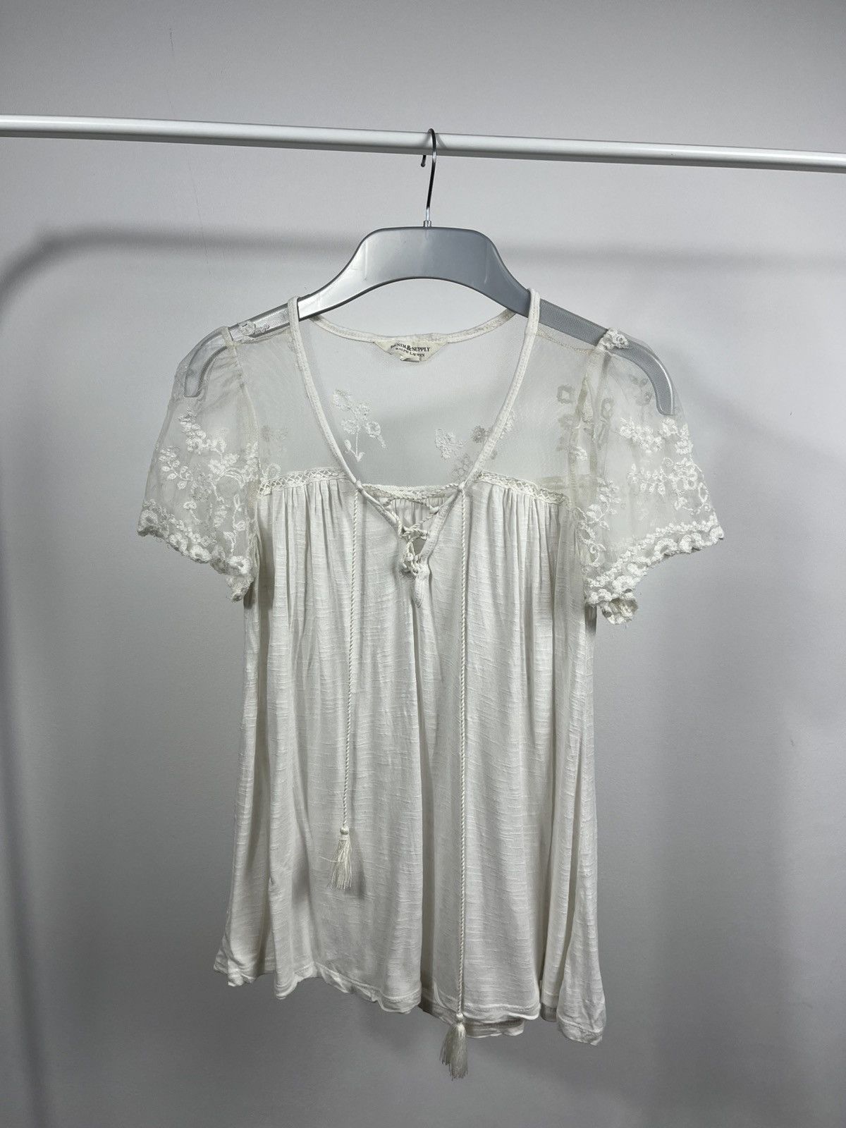 Denim & Supply Ralph Lauren × Polo Ralph Lauren × Vintage Denim Supply Ralph Lauren Boho Lace Sheer White Peasant Top Size S / US 4 / IT 40 - 1 Thumbnail