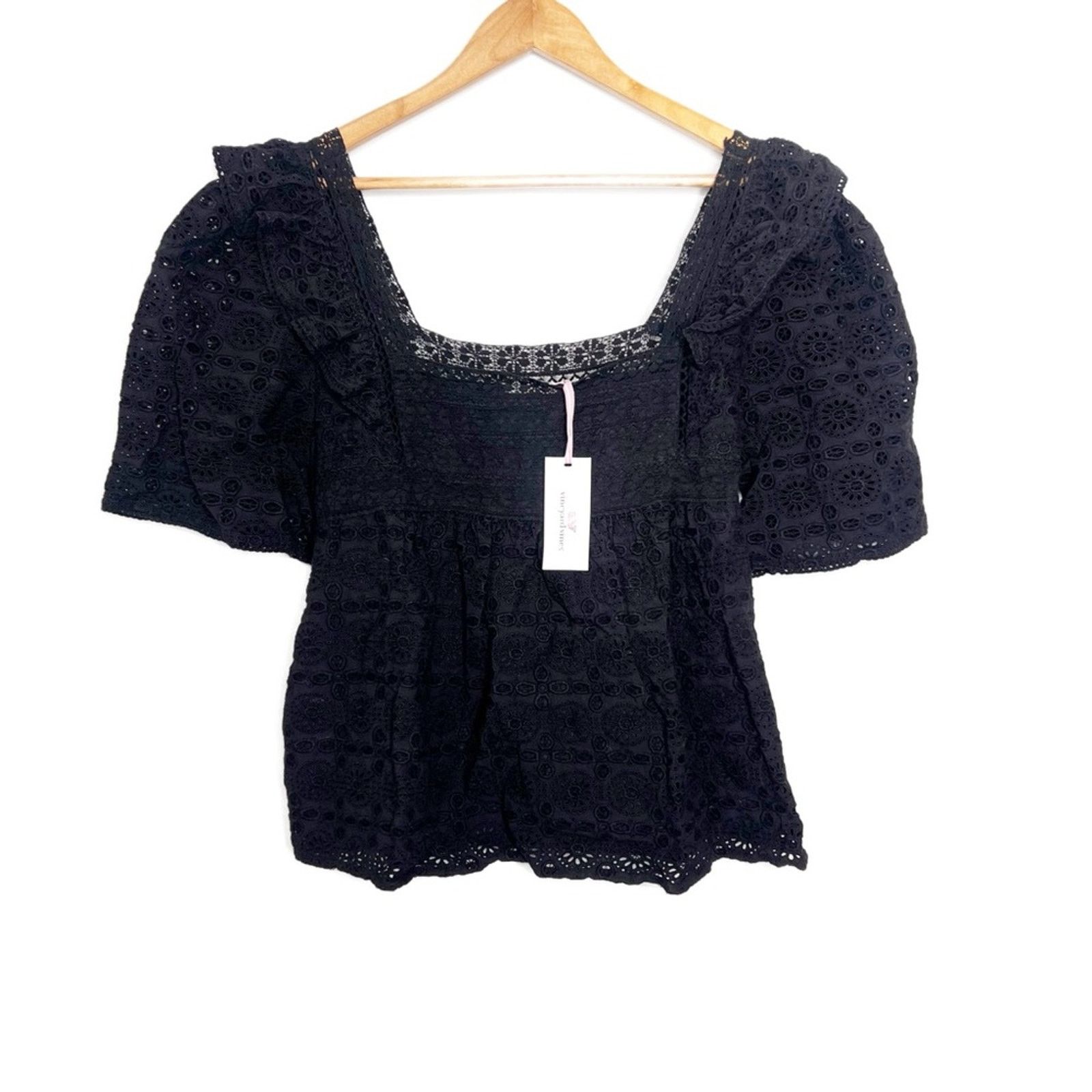 Vineyard Vines New with Tag Vineyard Vines Women's Black Eyelet Blouse Size XL / US 12-14 / IT 48-50 - 4 Thumbnail