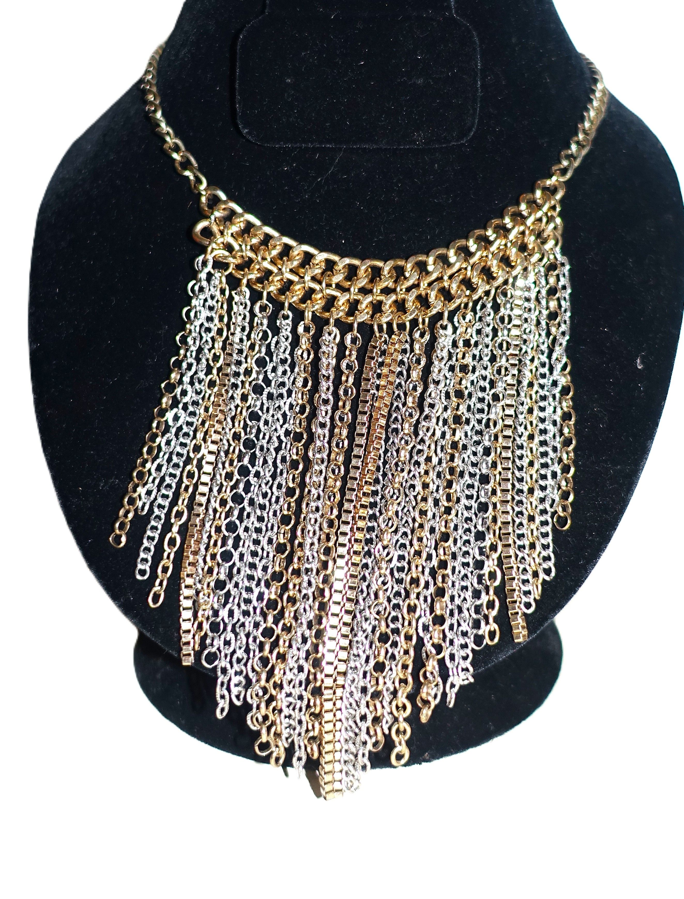Vintage Gold Silver tone Boho Tassel Chain Link Necklace Size ONE SIZE - 4 Thumbnail