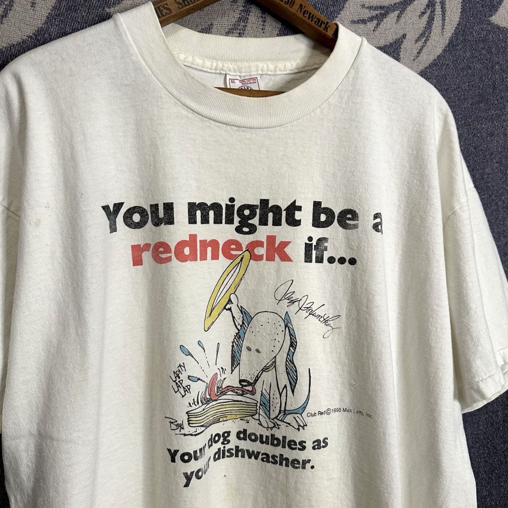 Delta VINTAGE 1990s You Might Be A Redneck If Distressed T Shirt Delta XL White Cotton Men Short Sleeve Crew Neck Graphic 90s USA Art - Mens Size US XL / EU 56 / 4 - 2 Thumbnail