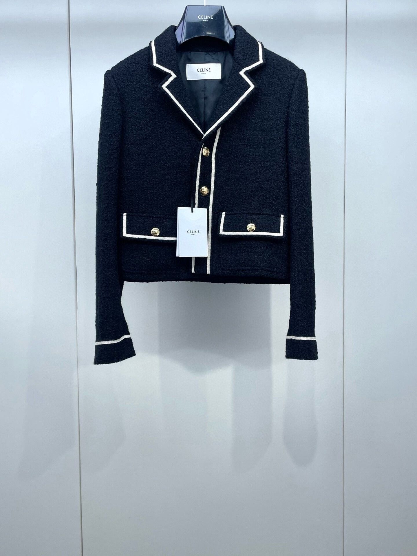 Celine Celine Black White Gold Button Tweed Jacket Size XXS / US 00 / IT 34 - 1 Thumbnail