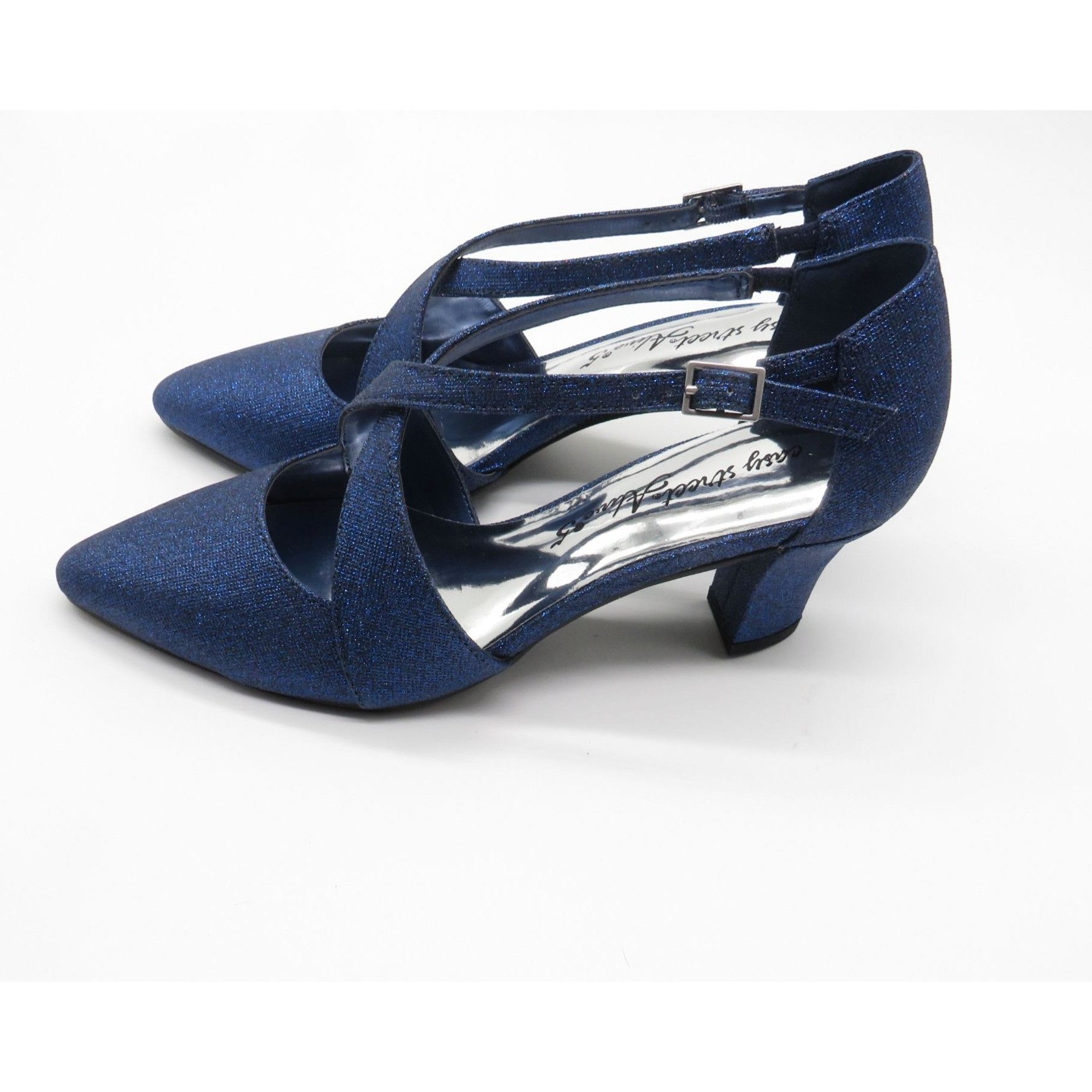 Other Easy Street Alive @ 5 Navy Glitter Strappy Heels Pointed Toe Size US 6 / IT 36 - 6 Thumbnail