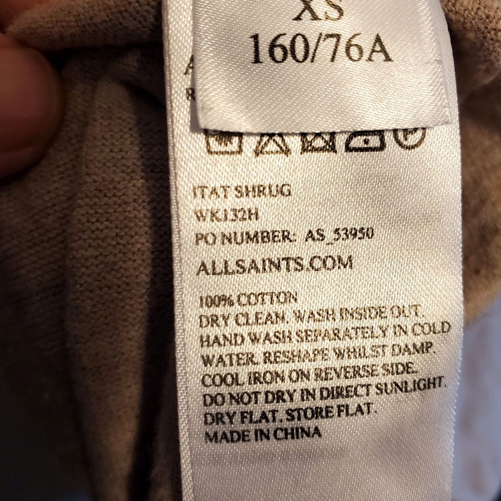 Allsaints All Saints Beige Sweater Knit XS Drape Wrap Ballet Long Sleeve Cowl Neck Dolman Sleeve Cotton Lightweight Oversized Relaxed Fit Pullover Women Size XS / US 0-2 / IT 36-38 - 7 Thumbnail