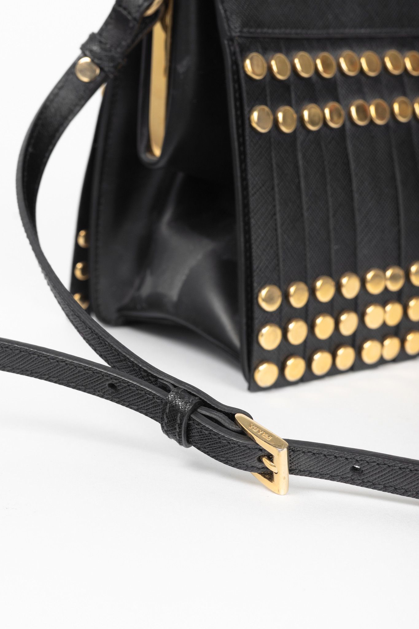 Prada Prada Saffiano Leather Studded Fringe Frame Shoulder Bag Size ONE SIZE - 7 Thumbnail
