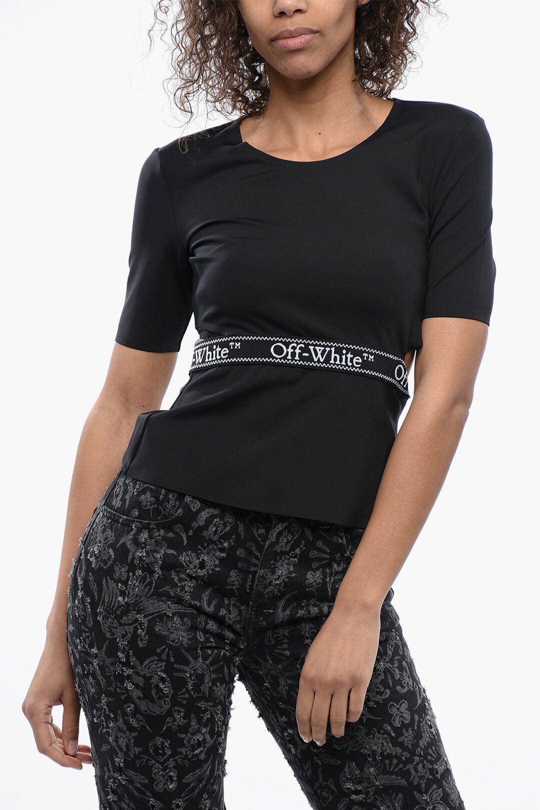 Off-White og1mm1125 Short Sleeved Tight-Fitting Top in Black Size S / US 4 / IT 40 - 1 Thumbnail