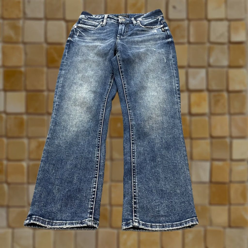 Silver Jeans Co. Silver Jeans Co Jeans Womens 27 Blue Denim Straight Leg Distressed Classic Fit Jeans Womens 27 Blue Denim Distressed Stretch Pockets Zip Fly Size 27" / US 4 / IT 40 - 1 Thumbnail