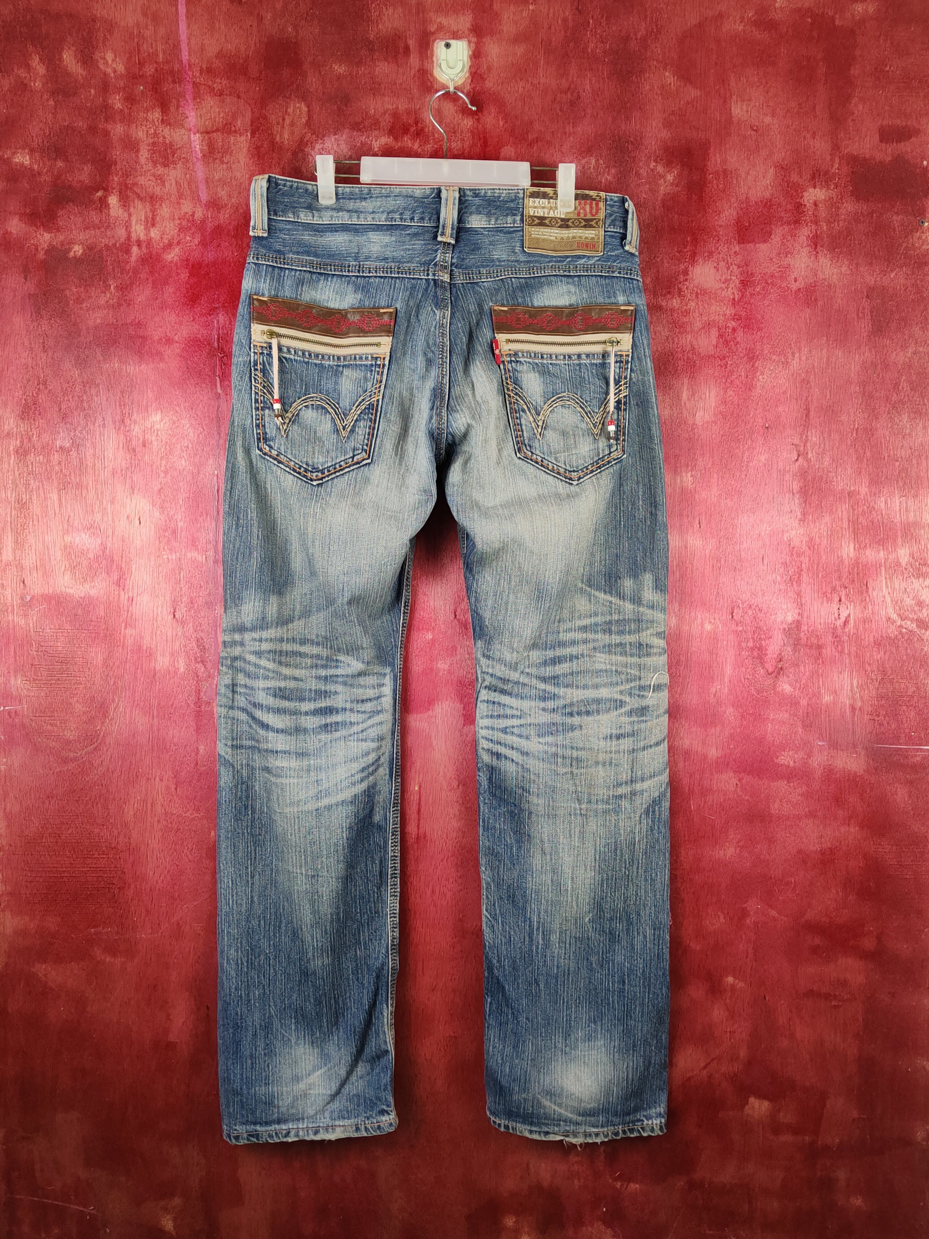 Edwin Edwin Dark Blue Faded Distressed Ripped Jeans #S2252 Size US 34 / EU 50 - 8 Thumbnail