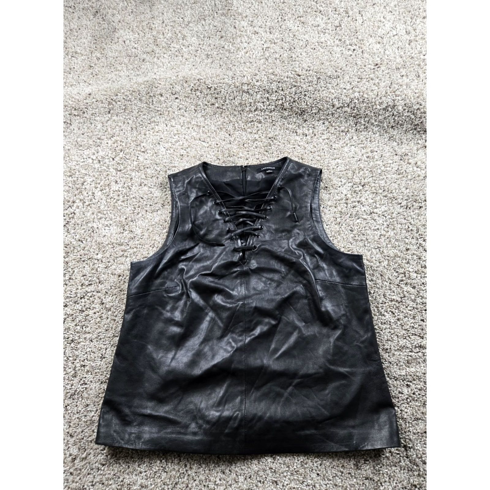 LAMARQUE Lamarque Leather Vest Medium Womens Black Sleeveless Lace Front Lined Pullover Biker Motorcycle Vest Casual Jacket Women M Black Lace Front Lined Vest Size M / US 6-8 / IT 42-44 - 2 Thumbnail