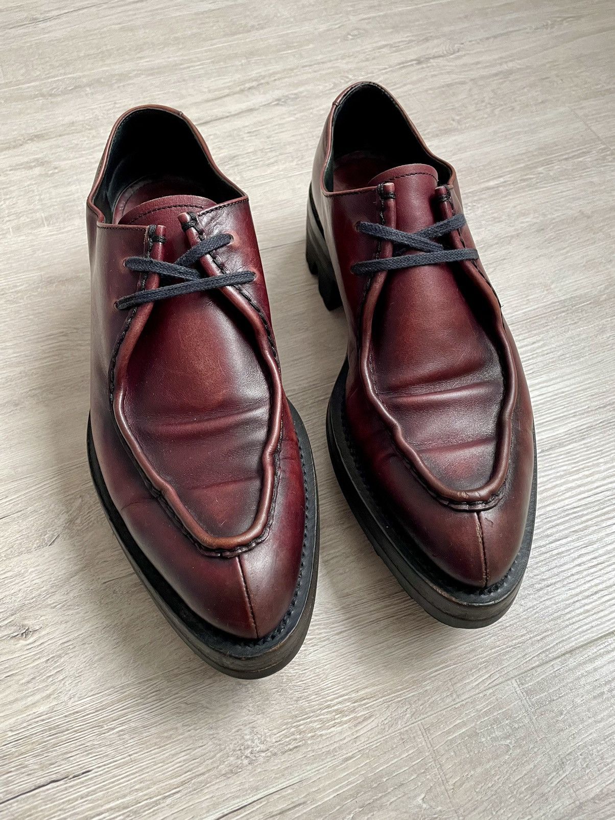 Prada Rare Prada FW13 Runaway Calfskin Burgundy Lug Sole Creepers Size US 9 / EU 42 - 3 Thumbnail