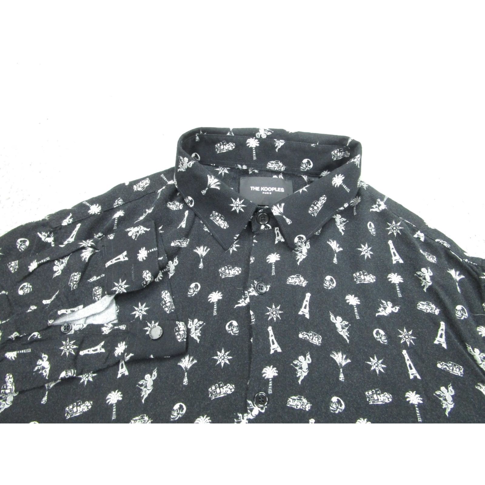 The Kooples The Kooples Shirt Large Black Relaxed Skull City Travel Print Button Front Mens Size US L / EU 52-54 / 3 - 3 Thumbnail