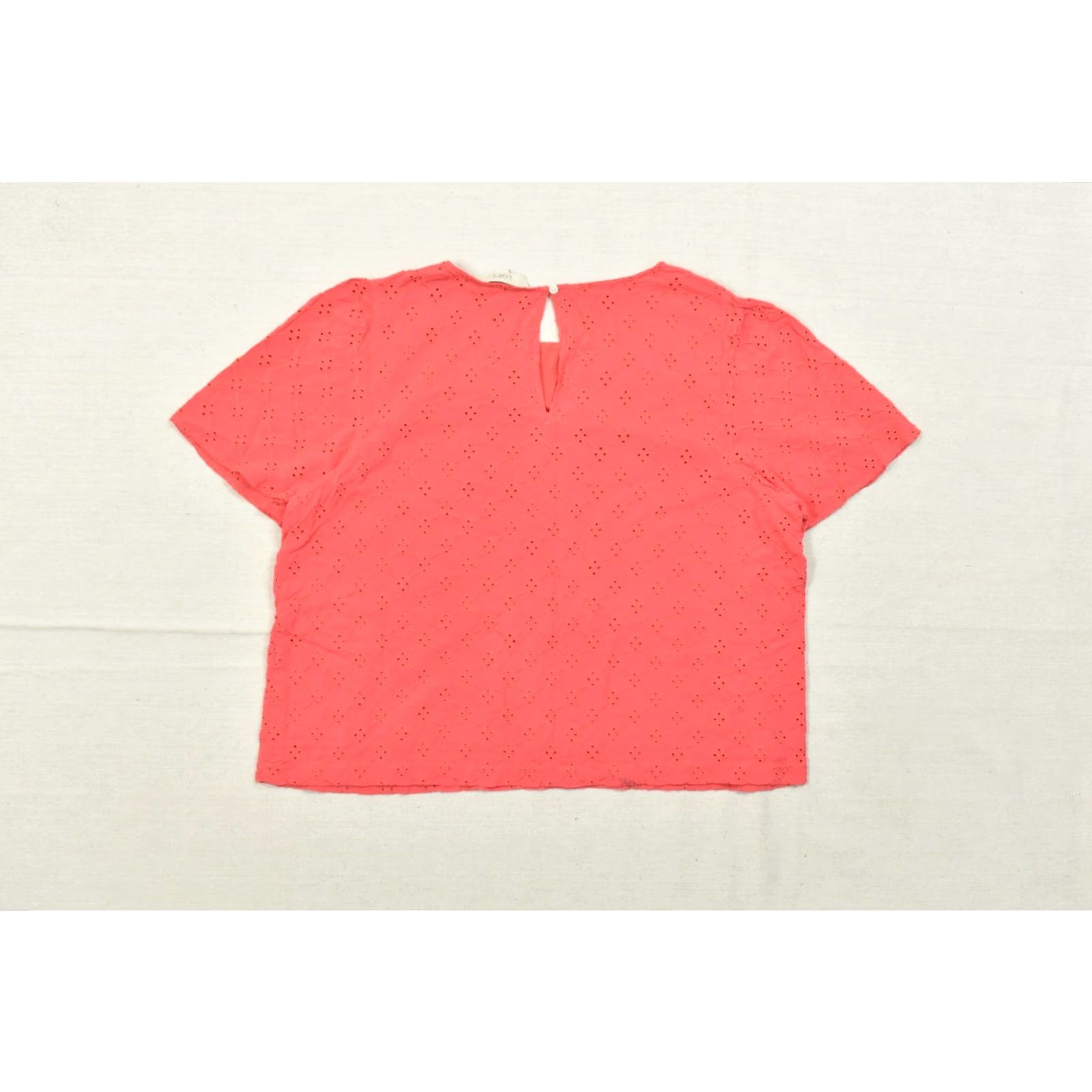 Loft LOFT Blouse Shirt Womens XL Coral Pink Eyelet Embroidered Short Sleeve Rayon Pullover Round Neck Casual Summer Spring Size XL / US 12-14 / IT 48-50 - 3 Thumbnail