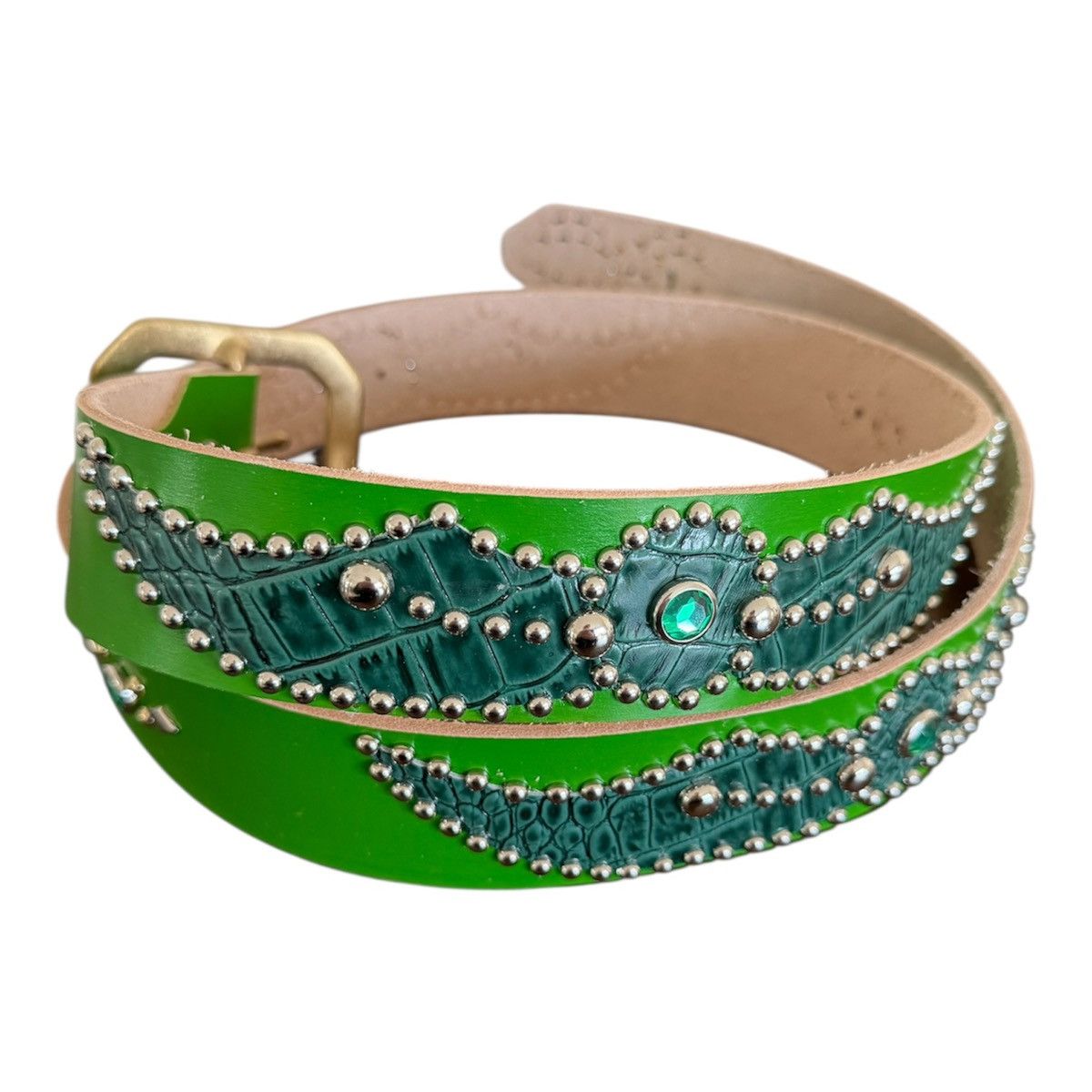 Vintage Green Wing Vintage Leather Studded Belt Size 46 - 1 Thumbnail