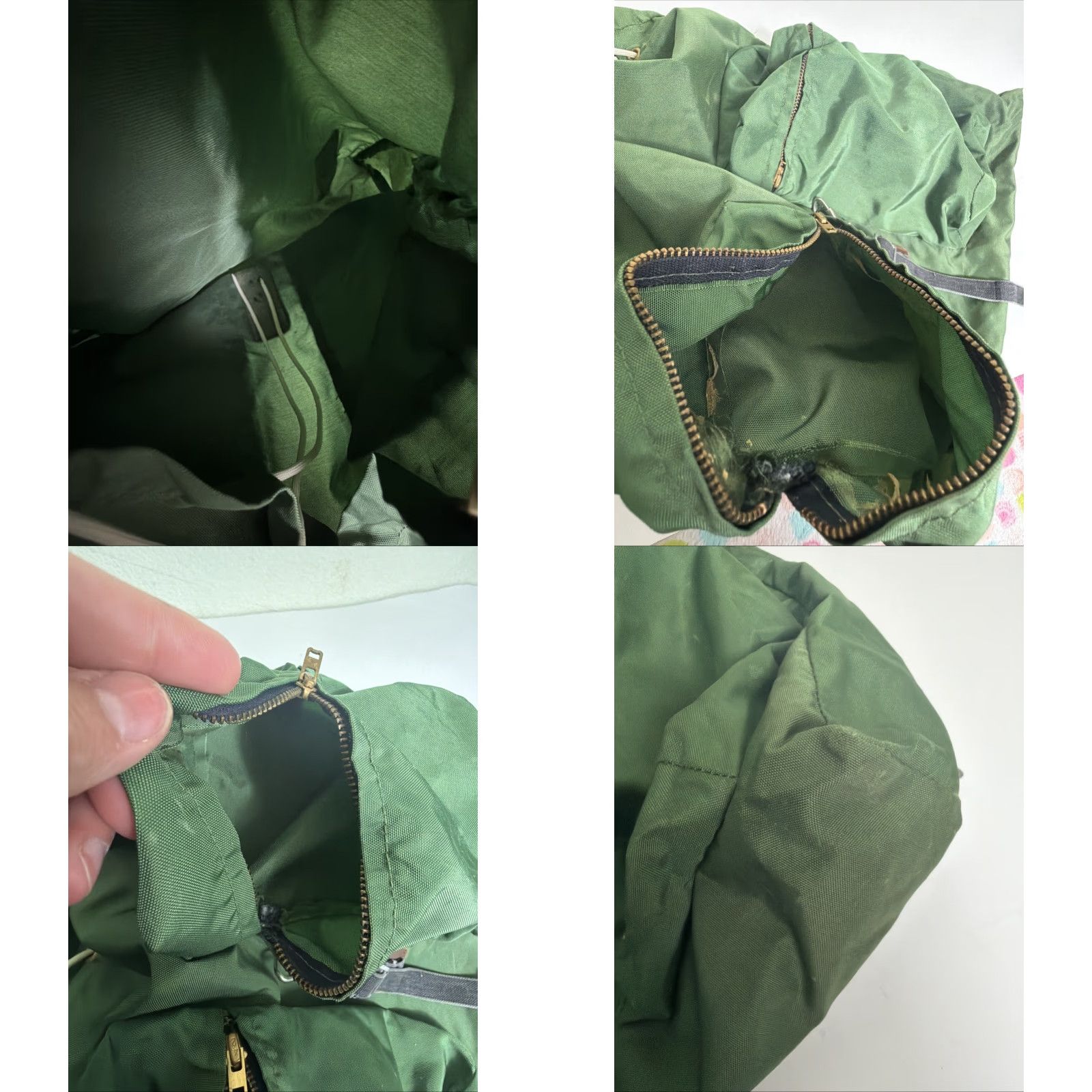 Vintage VINTAGE Backpack Men Small Green Rucksack Nylon Leather Cotton 16x16x4 Mens Green Hiking Bag Size ONE SIZE - 9 Thumbnail