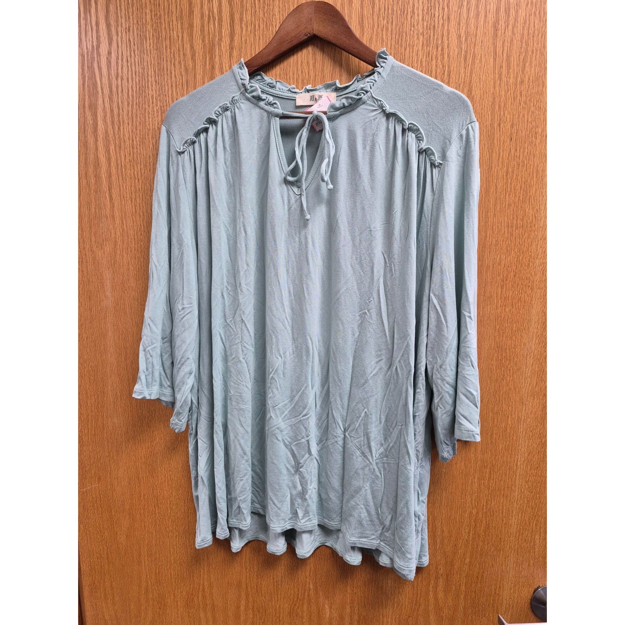 Other 3/4 Sleeve Ruffle Tunic Top Green Women's Shirt 1X Size XL / US 12-14 / IT 48-50 - 2 Thumbnail
