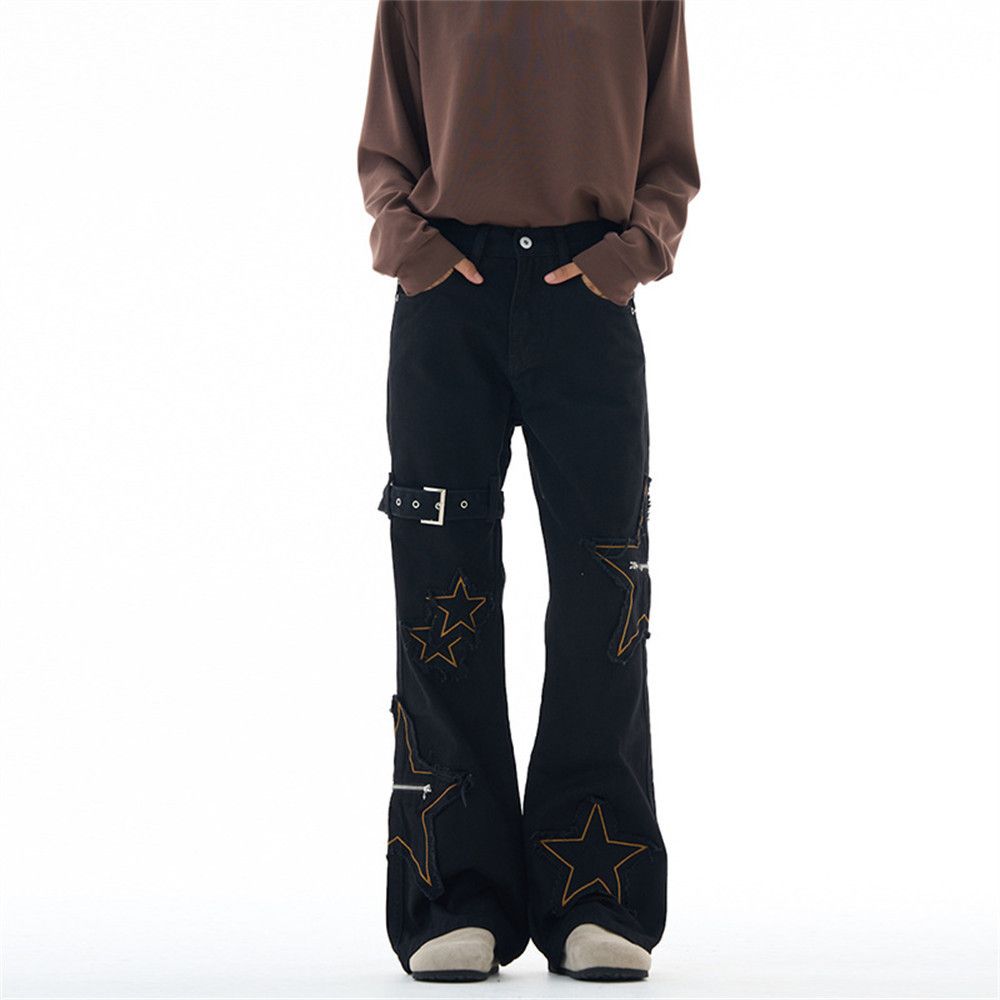 Japanese Brand Men's high school street style star embroidered flared jeans Size US 32 / EU 48 - 1 Thumbnail