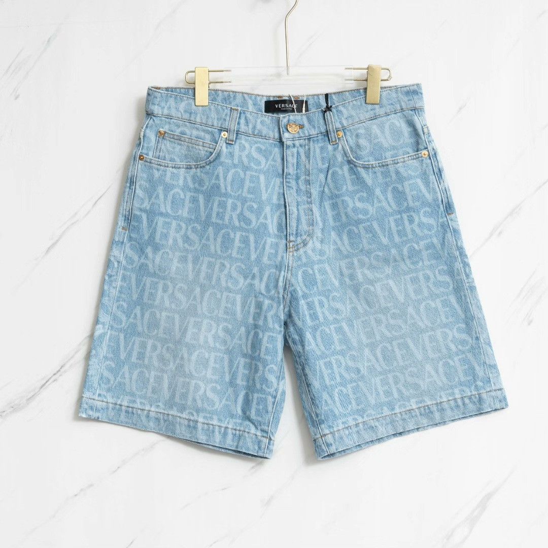 Versace Versace Men's Logo Print Denim Shorts Size US 31 - 1 Thumbnail