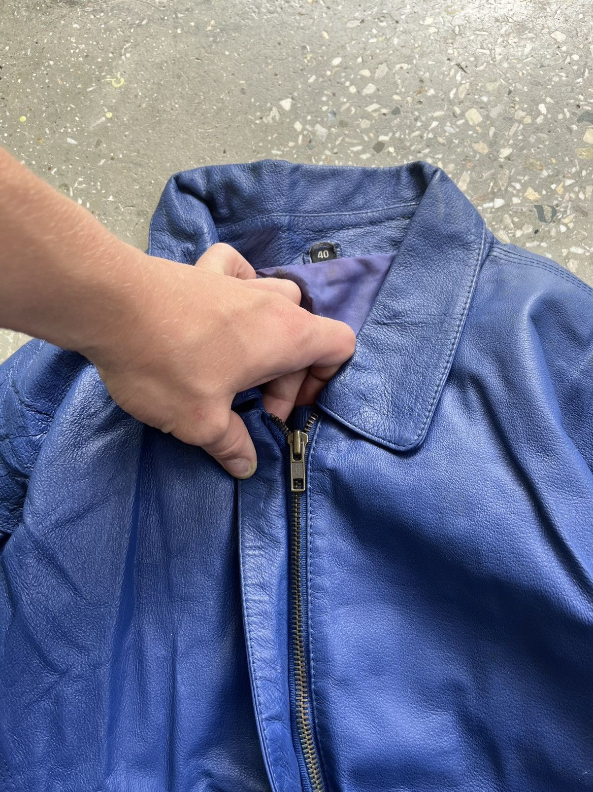 Other Vintage 80s Blue Leather Bomber Jacket — Boxy Fit Size US M / EU 48-50 / 2 - 5 Thumbnail