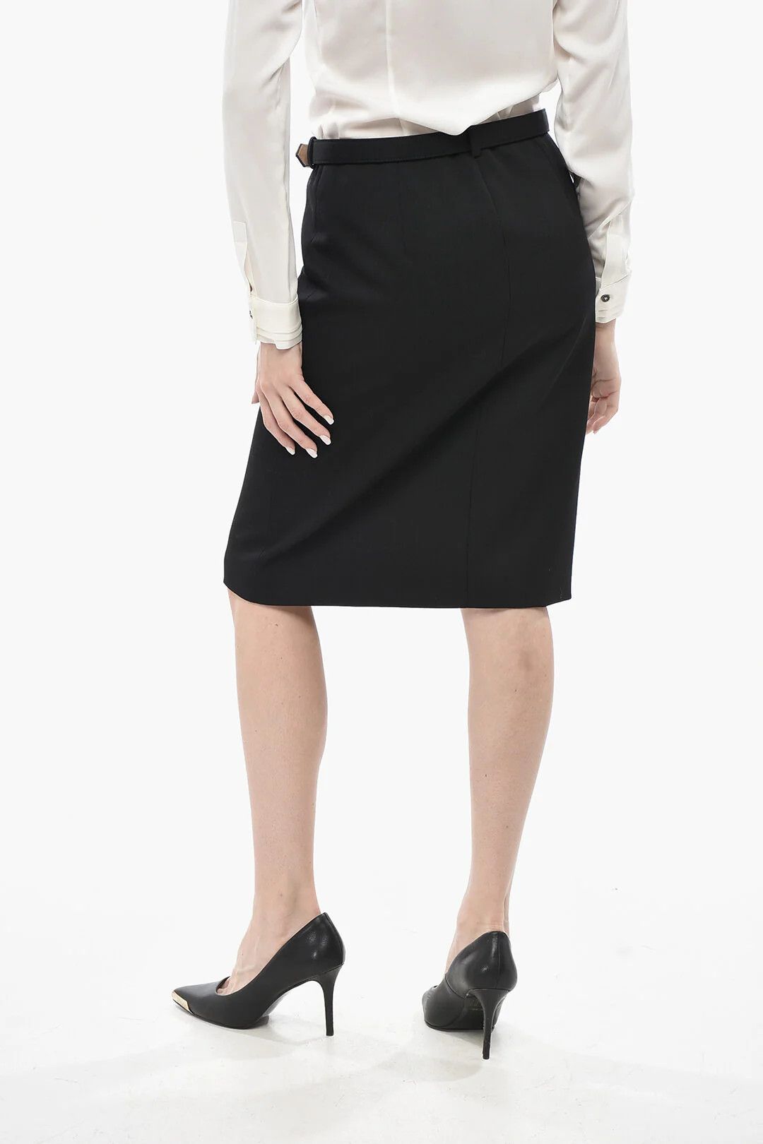 Gucci og1mm0326 Wool-Blend Zip-Up Skirt in Black Size 30" / US 8 / IT 44 - 2 Thumbnail