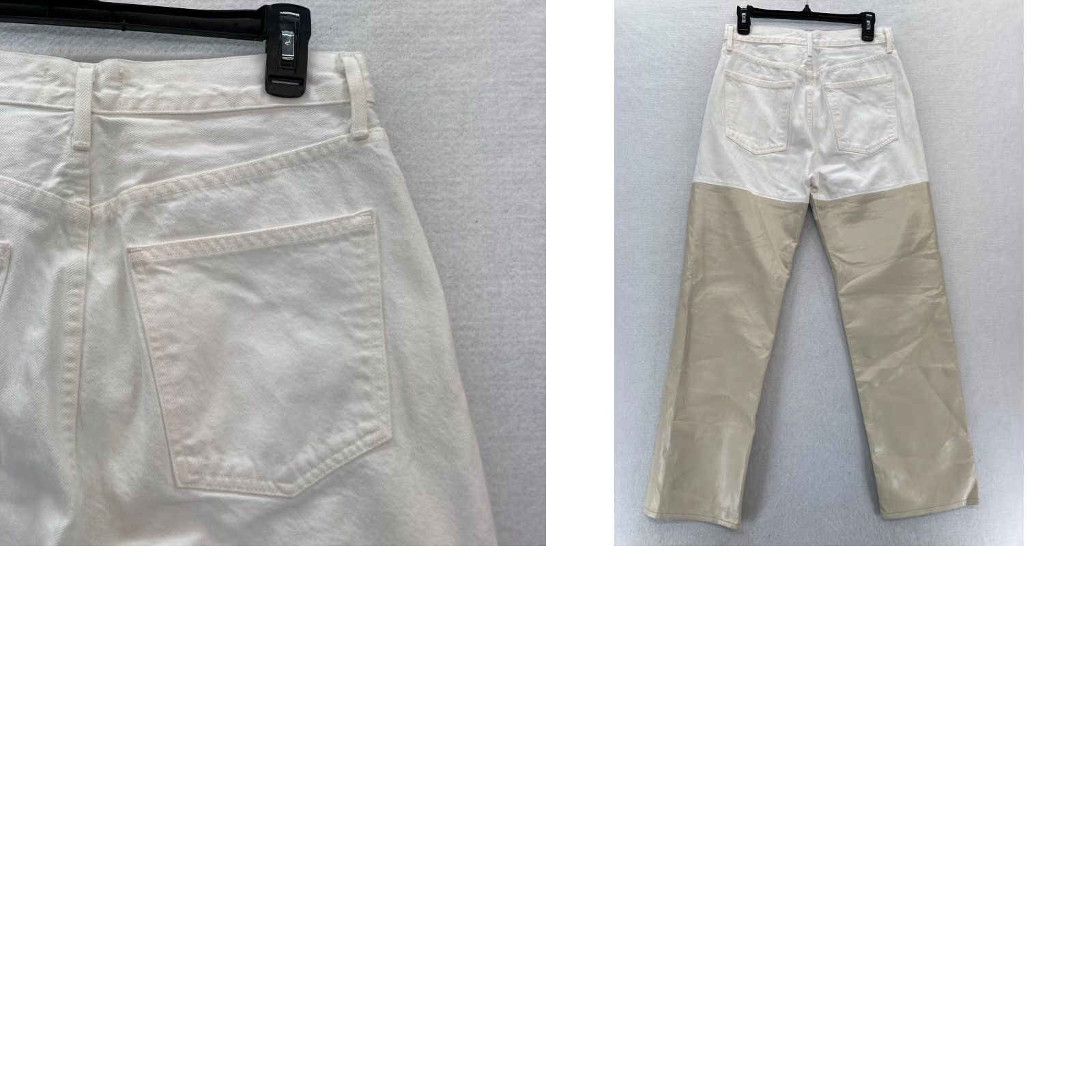 Agolde AGOLDE Pieced 90s' Pinch Waist Jeans Women's 28 White Denim Leather Legs Size 28" / US 6 / IT 42 - 10 Thumbnail