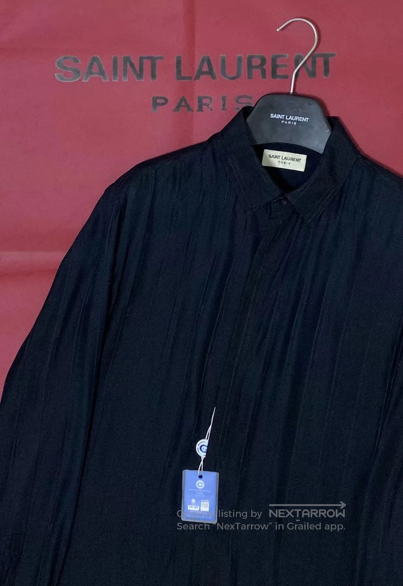Saint Laurent Paris Saint Laurent Black Silk Striped Shirt. Size US M / EU 48-50 / 2 - 9 Thumbnail