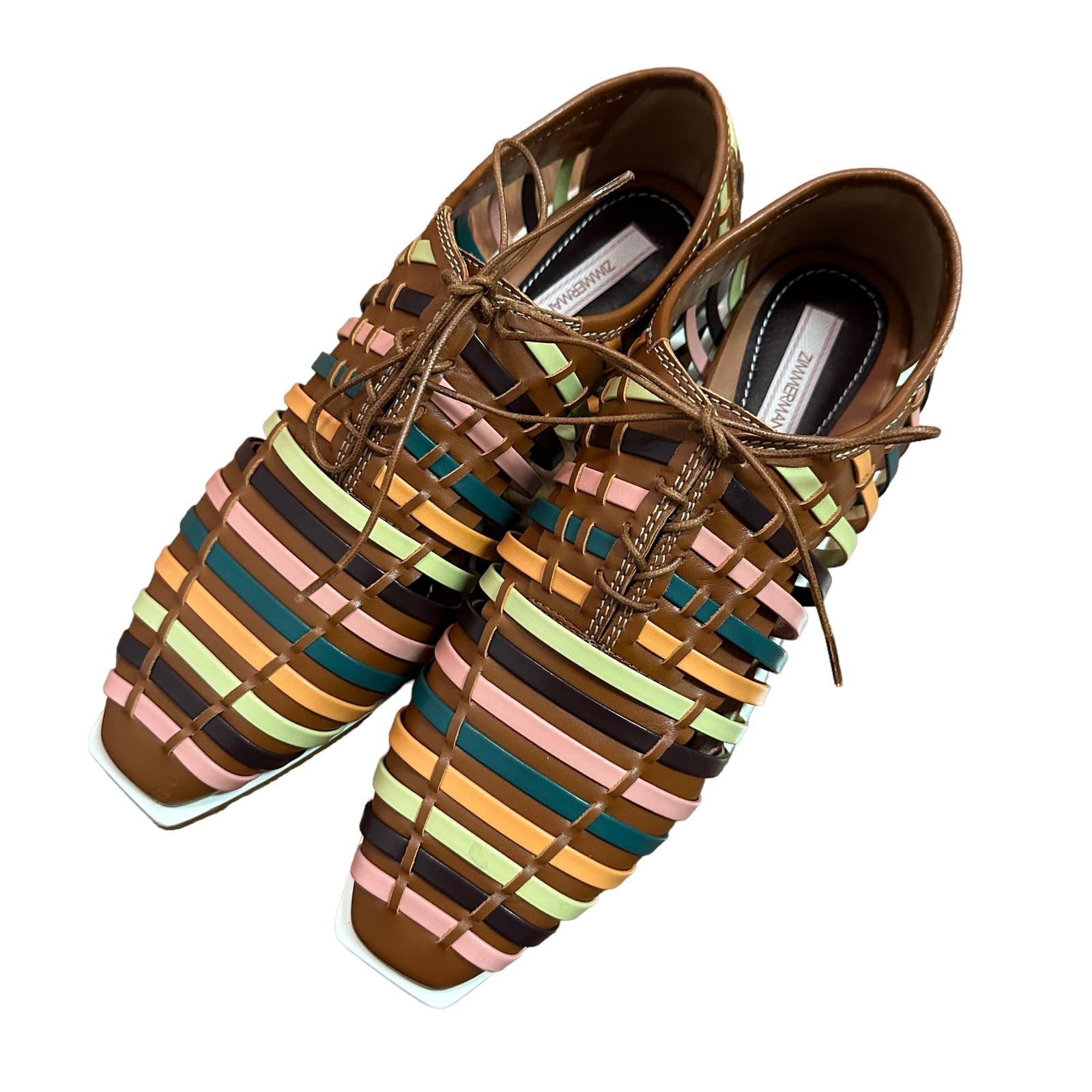 image of New Zimmermann Woven Lace Up Derby Flats in Brown, Women's (Size 10)