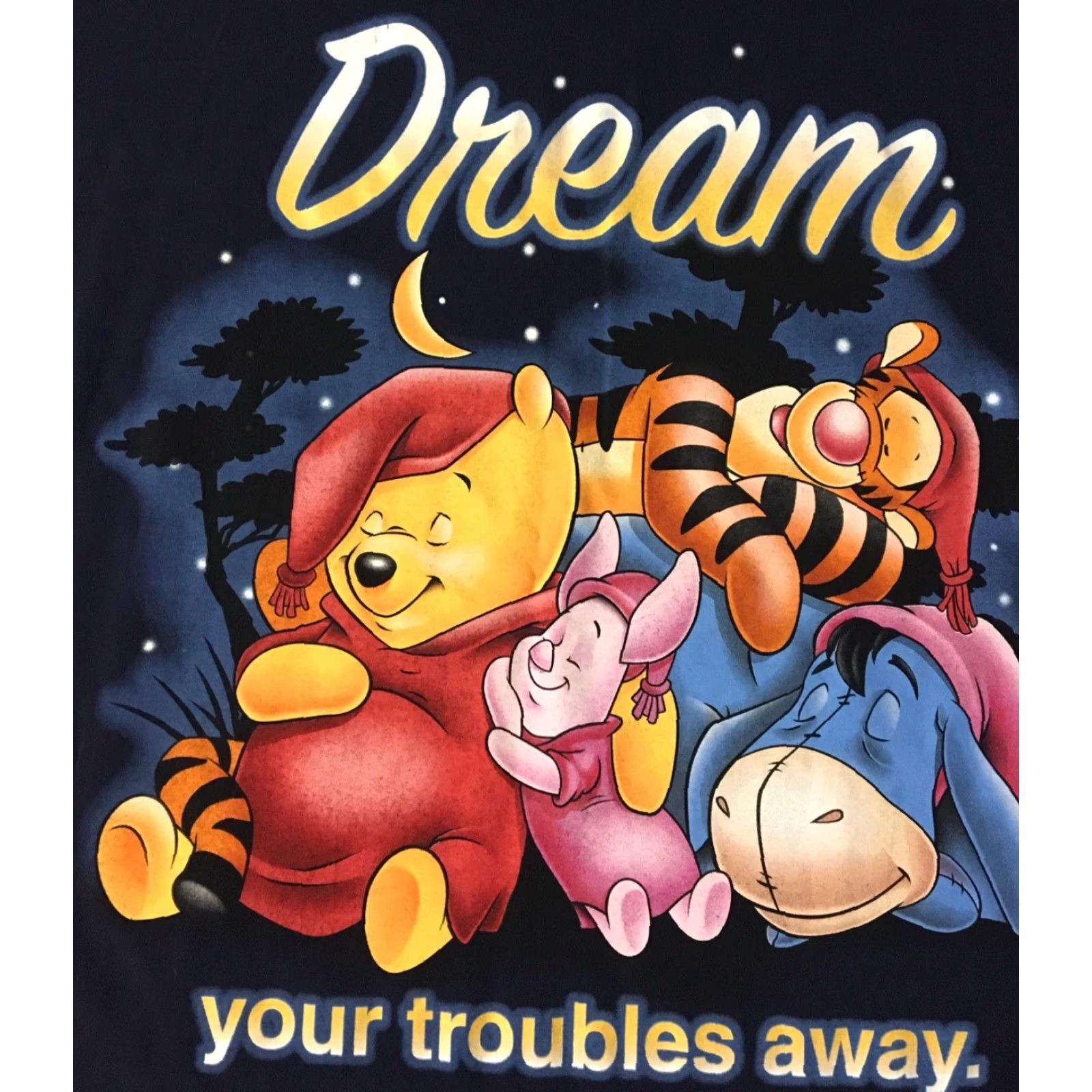 Disney VINTAGE 90s Pooh Dream Your Troubles Away Sleeping Shirt Disneyland Tigger Piglet Disney Unisex Adults One Size Short Sleeve Navy Blue Pooh T-Shirt Size US M / EU 48-50 / 2 - 2 Thumbnail
