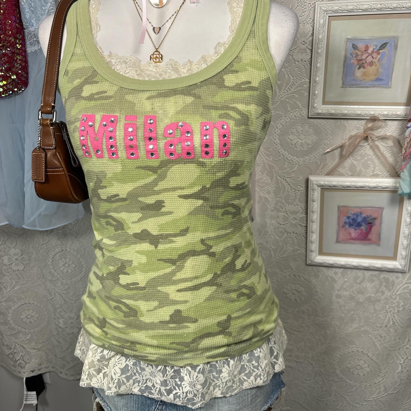 Other y2k green camo milan rhinestone cami top Size M / US 6-8 / IT 42-44 - 4 Thumbnail