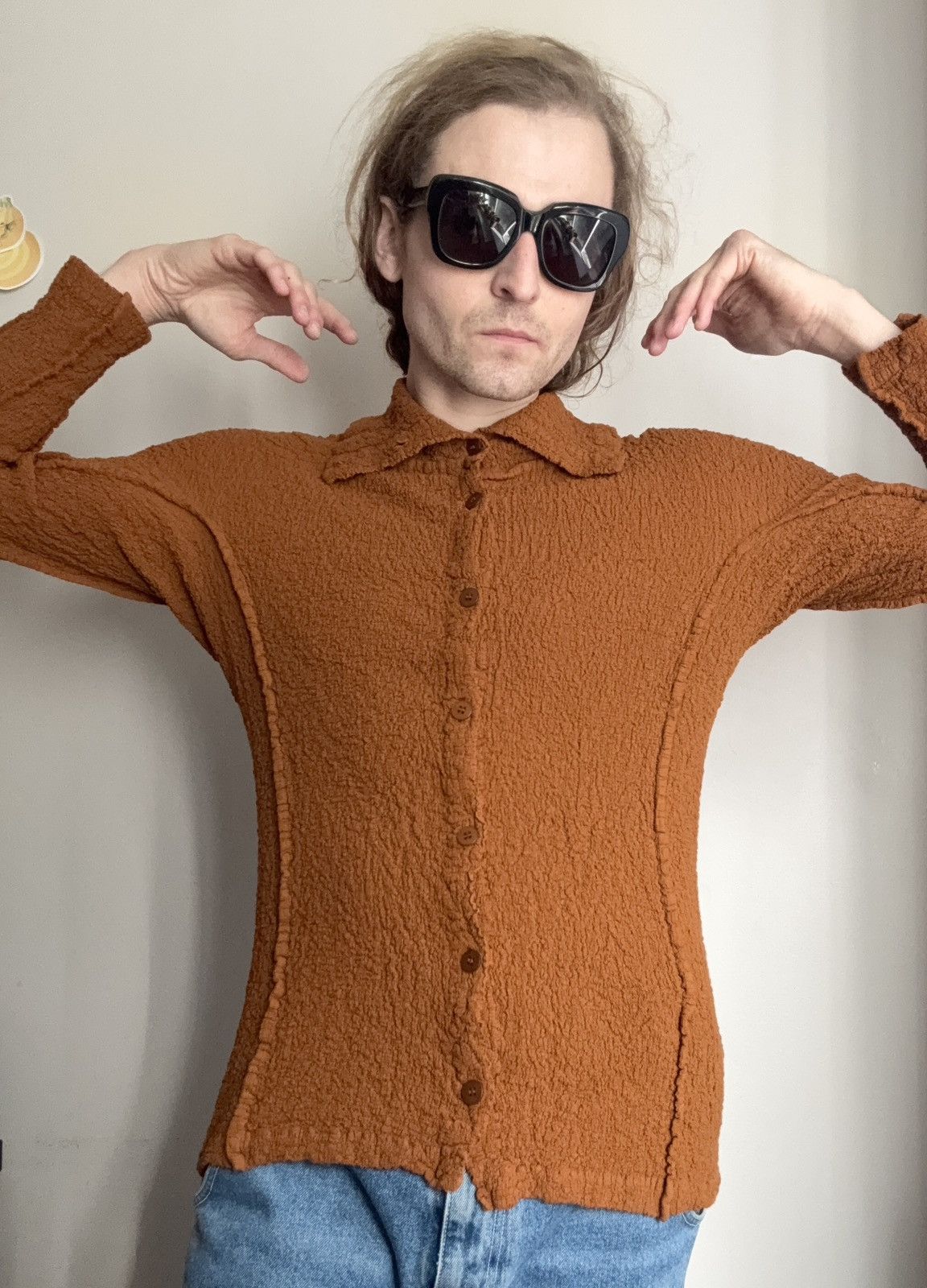 Issey Miyake ISSEY MIYAKE ME SS22 Toffee Brown Cauliflower Button Shirt Size US M / EU 48-50 / 2 - 3 Thumbnail