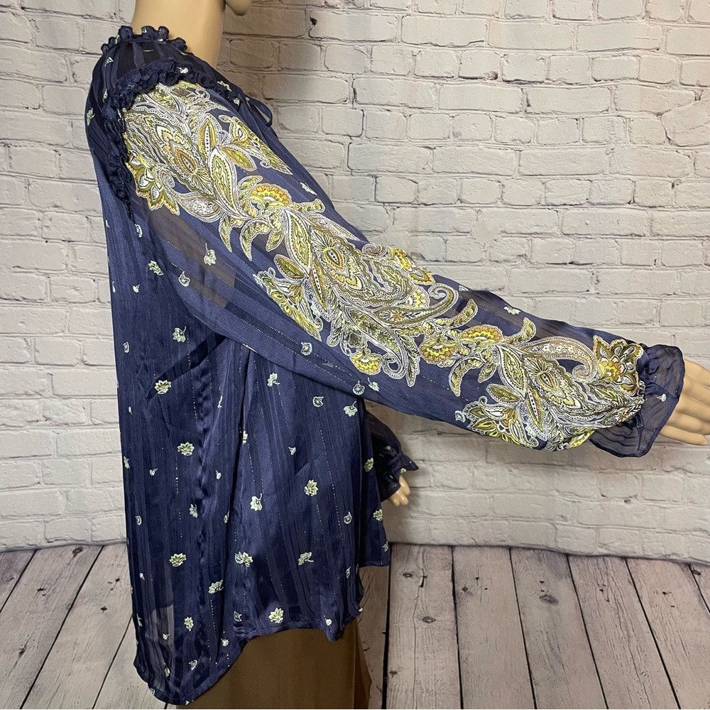 Other NWT New Figueroa & Flower Printed Ruffle Tie Neck Long Slee Size L / US 10 / IT 46 - 3 Thumbnail