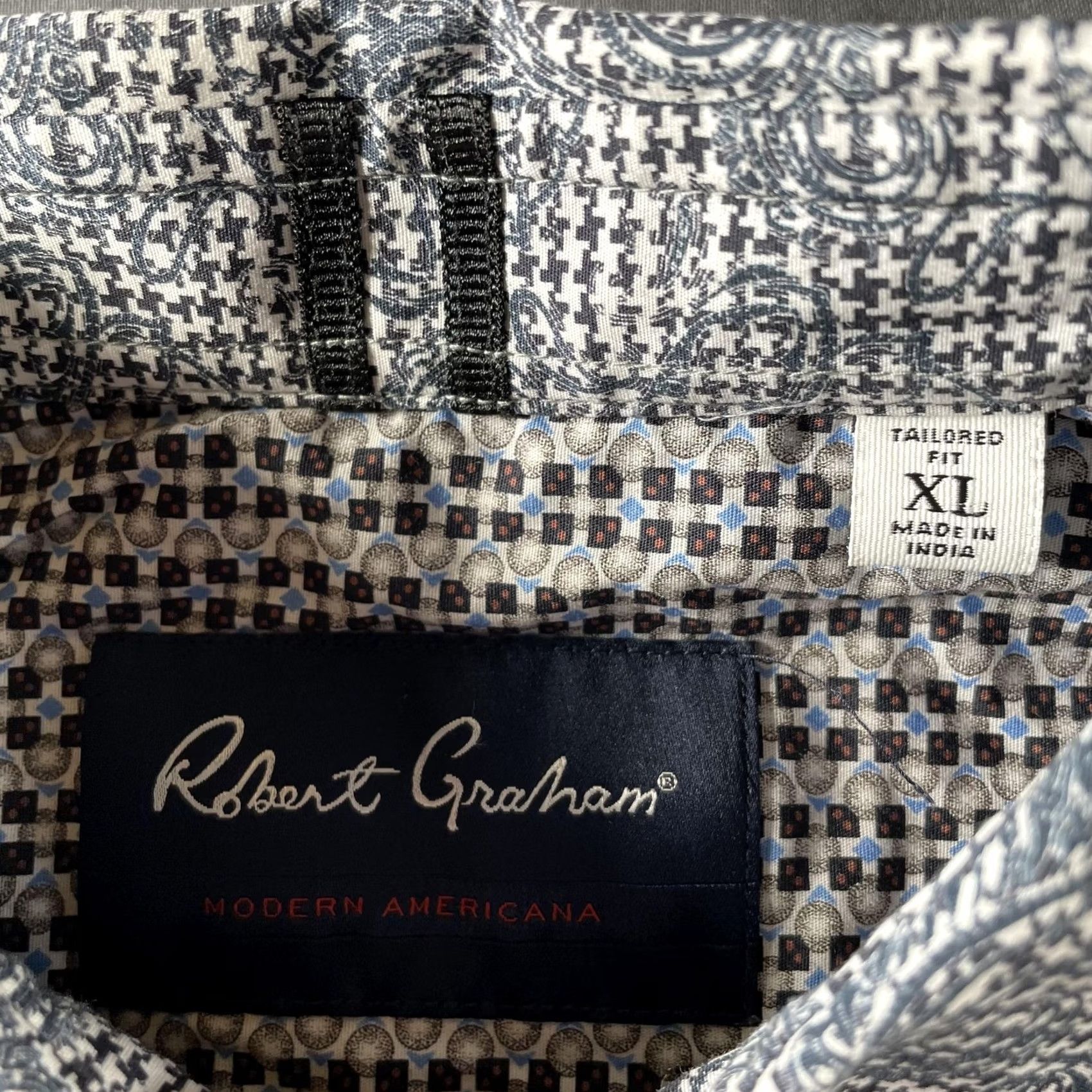 Robert Graham Robert Graham Shirt Mens XL Black White Paisley Houndstooth Tailored Fit Long Sleeve Button-Up Collar Mens Size US XL / EU 56 / 4 - 2 Thumbnail