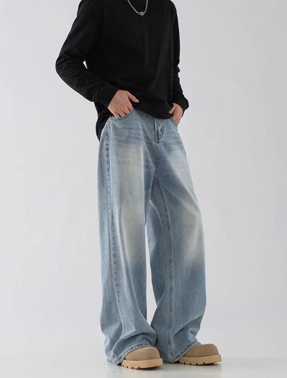 Japanese Brand Men's Retro Casual Washed Clean-Fit Straight-Leg Jeans Size US 32 / EU 48 - 3 Thumbnail