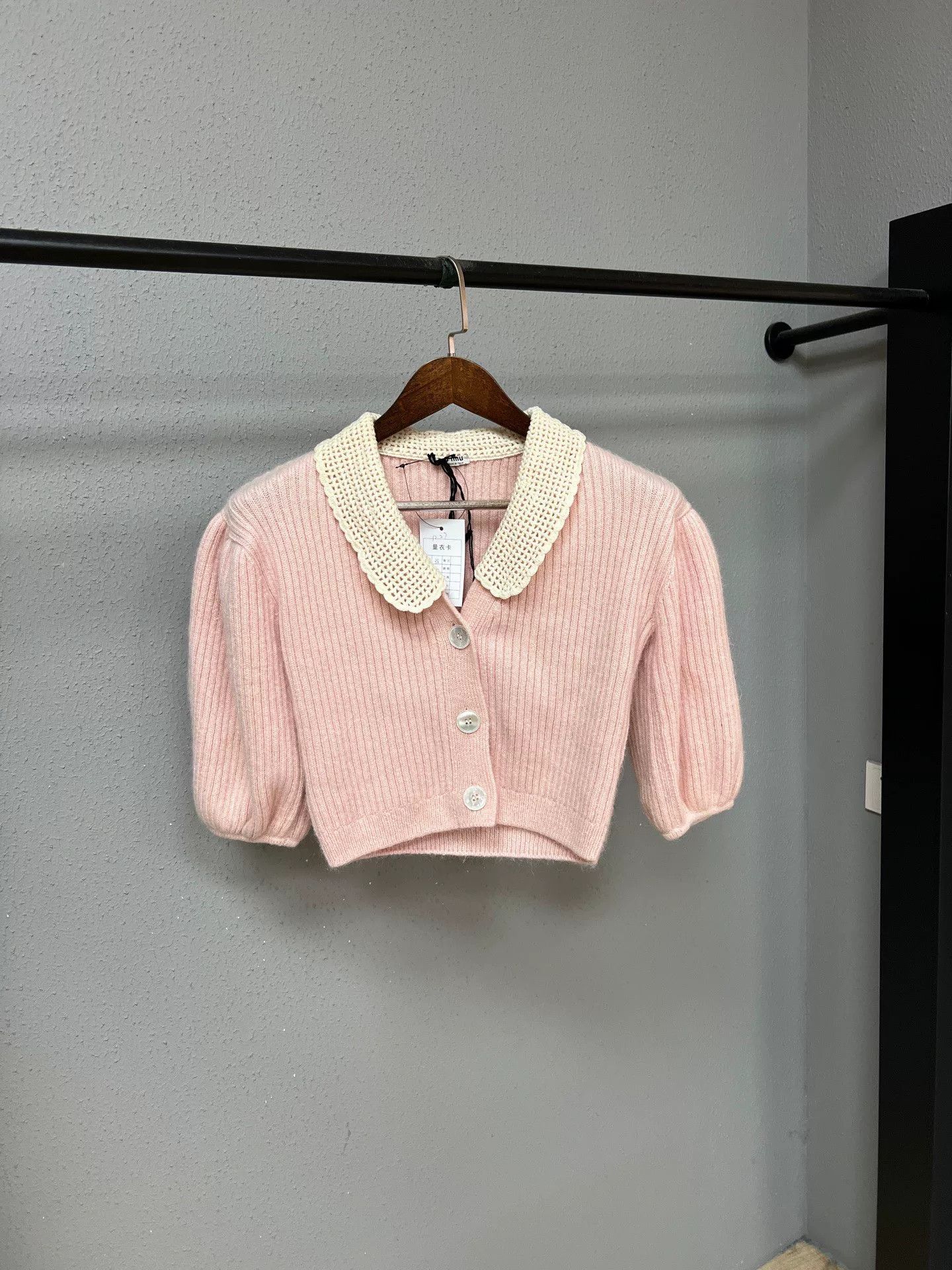 Miu Miu Miu Miu Puff Sleeve Cardigan with Lace Collar Size S / US 4 / IT 40 - 1 Thumbnail