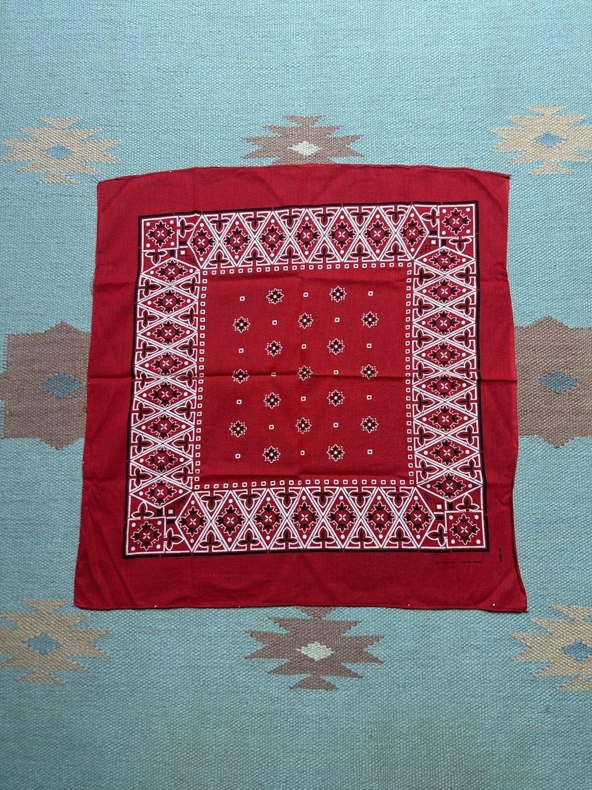 Vintage Vtg cotton bandana handkerchief geometric workwear made USA Size ONE SIZE - 8 Thumbnail