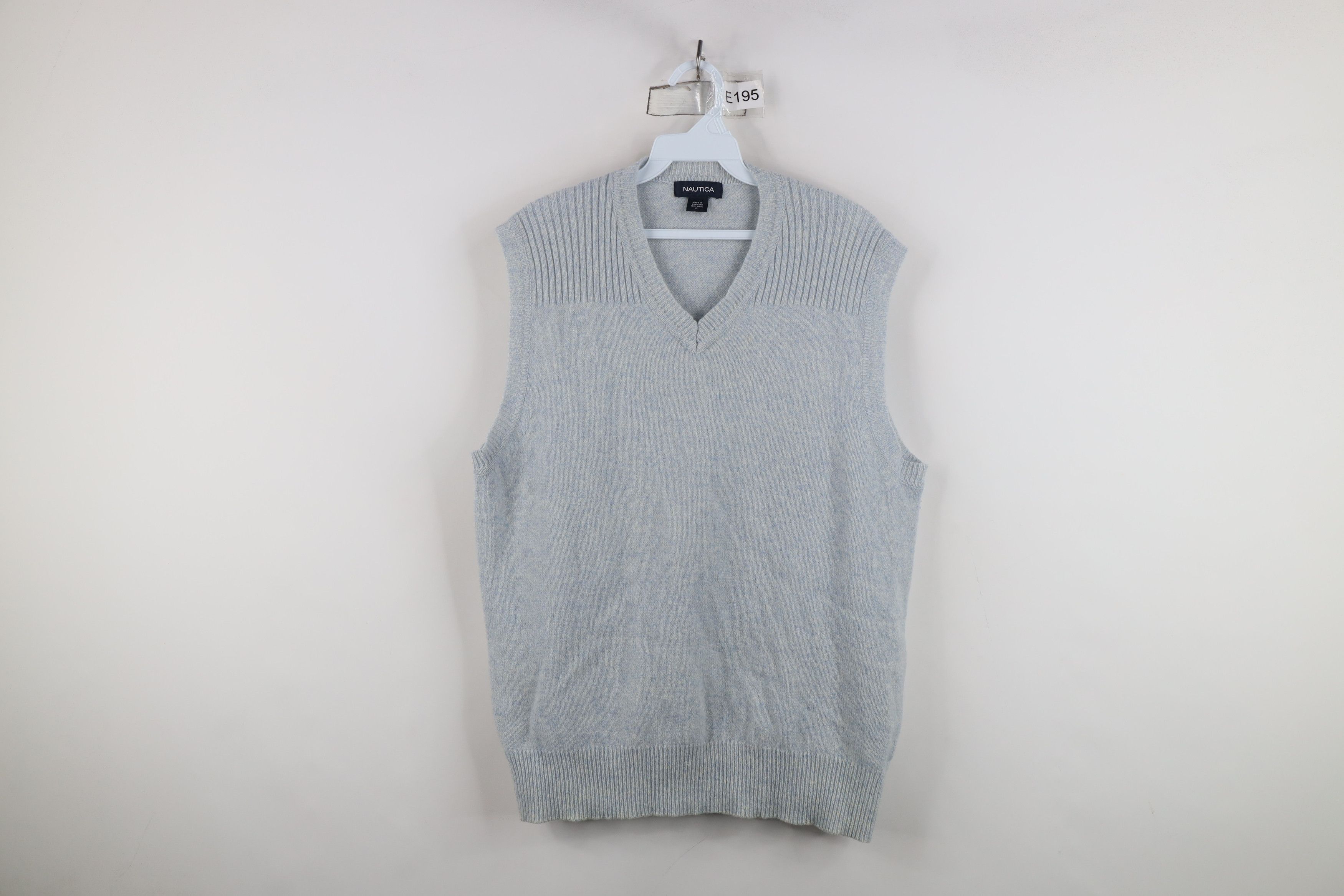 Nautica Vintage 90s Nautica Wool Knit V-Neck Sweater Vest Light Blue Size US L / EU 52-54 / 3 - 1 Thumbnail