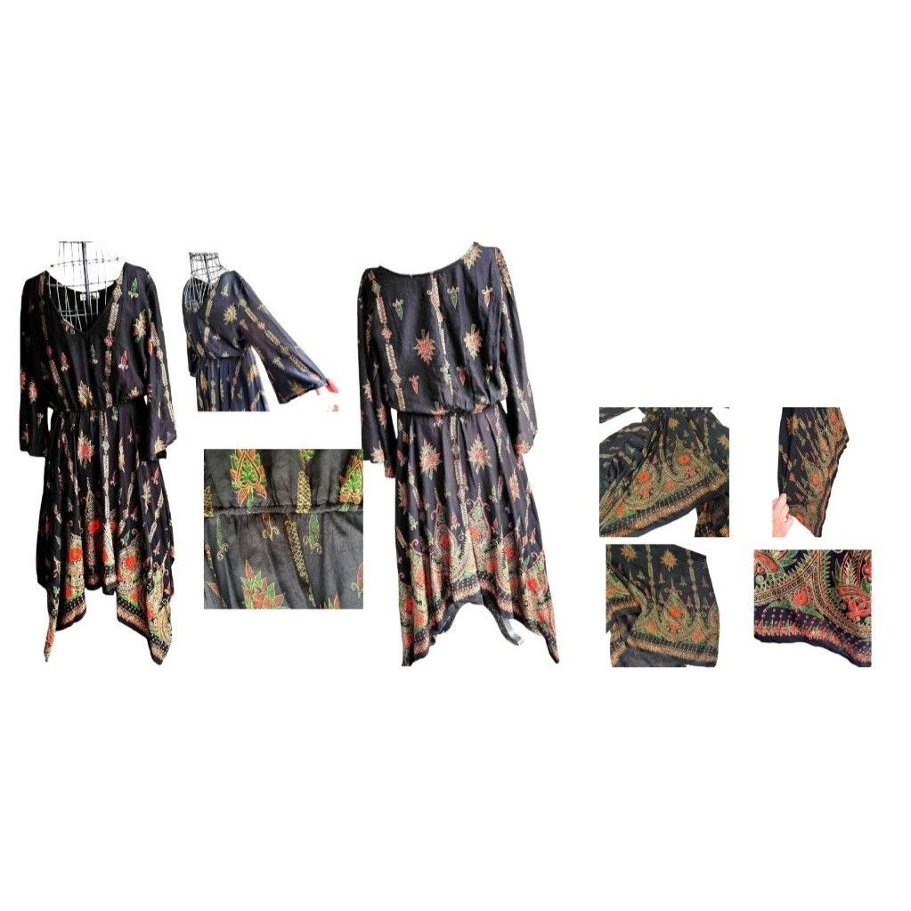 Other Lapogee Maxi Dress XL Black Floral V Neck Flare Sleeves Asy Size XL / US 12-14 / IT 48-50 - 6 Thumbnail