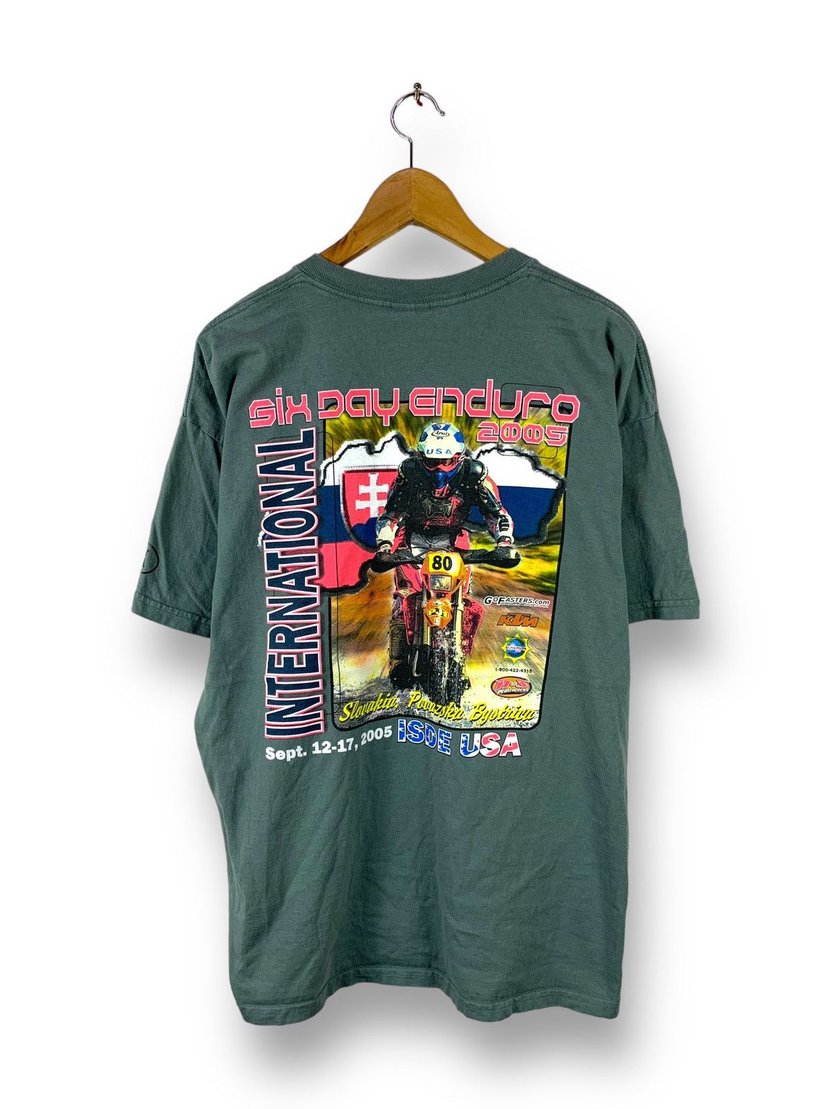 image of Steals! Vintage Y2K Motorcross Motorcycle Racing Tee in Dark Olive, Men's (Size XL)