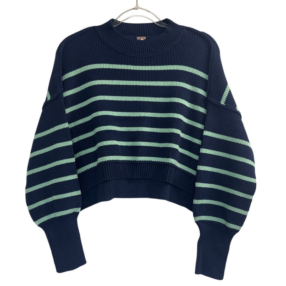 Free People New Free People Navy Stripe Easy Street Crop Sweater Size XS Size XS / US 0-2 / IT 36-38 - 3 Thumbnail