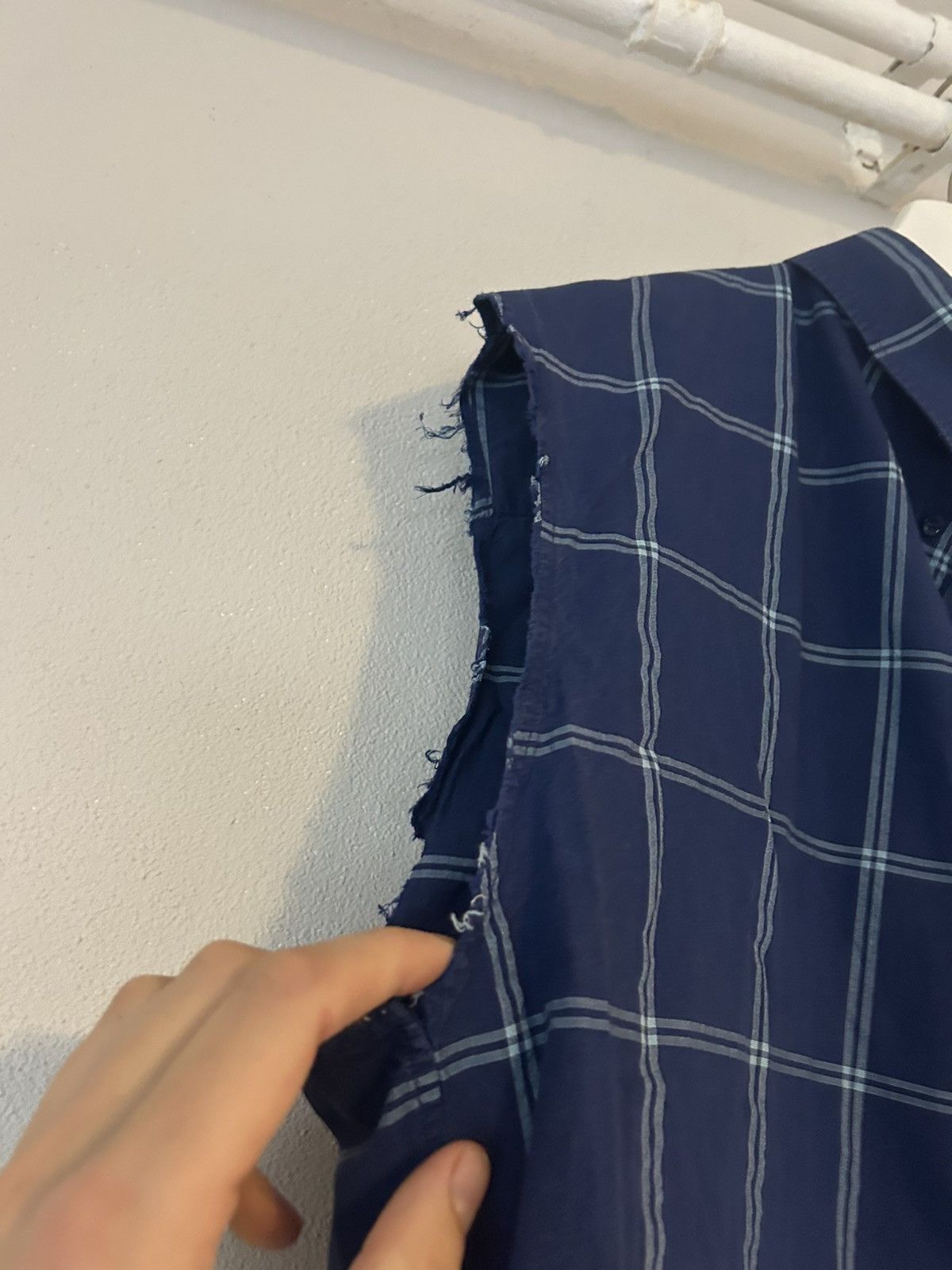 Balenciaga Sleeveless Blue Plaid Shirt with Raw Edges Size US M / EU 48-50 / 2 - 4 Thumbnail