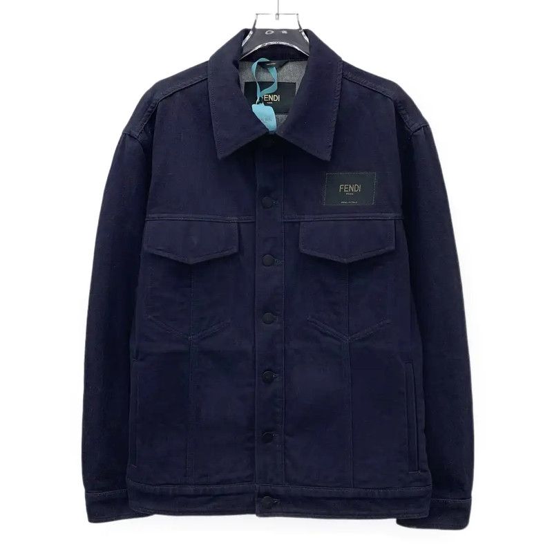 Fendi Fendi Men's Navy Denim Logo Long Sleeve Jacket 0089 Size US M / EU 48-50 / 2 - 1 Thumbnail