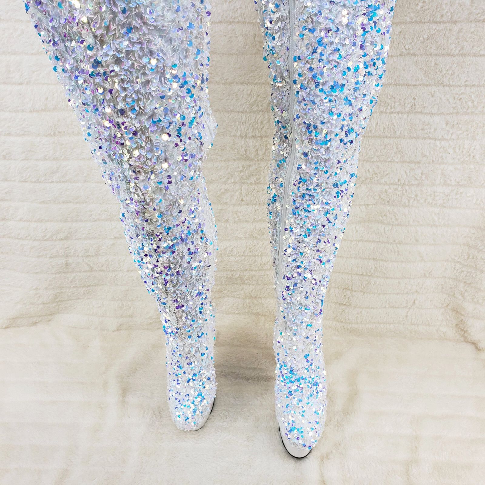 Other Adore 3020 White Multi Sequin High Heel Platform Thigh High Size US 6 / IT 36 - 6 Thumbnail